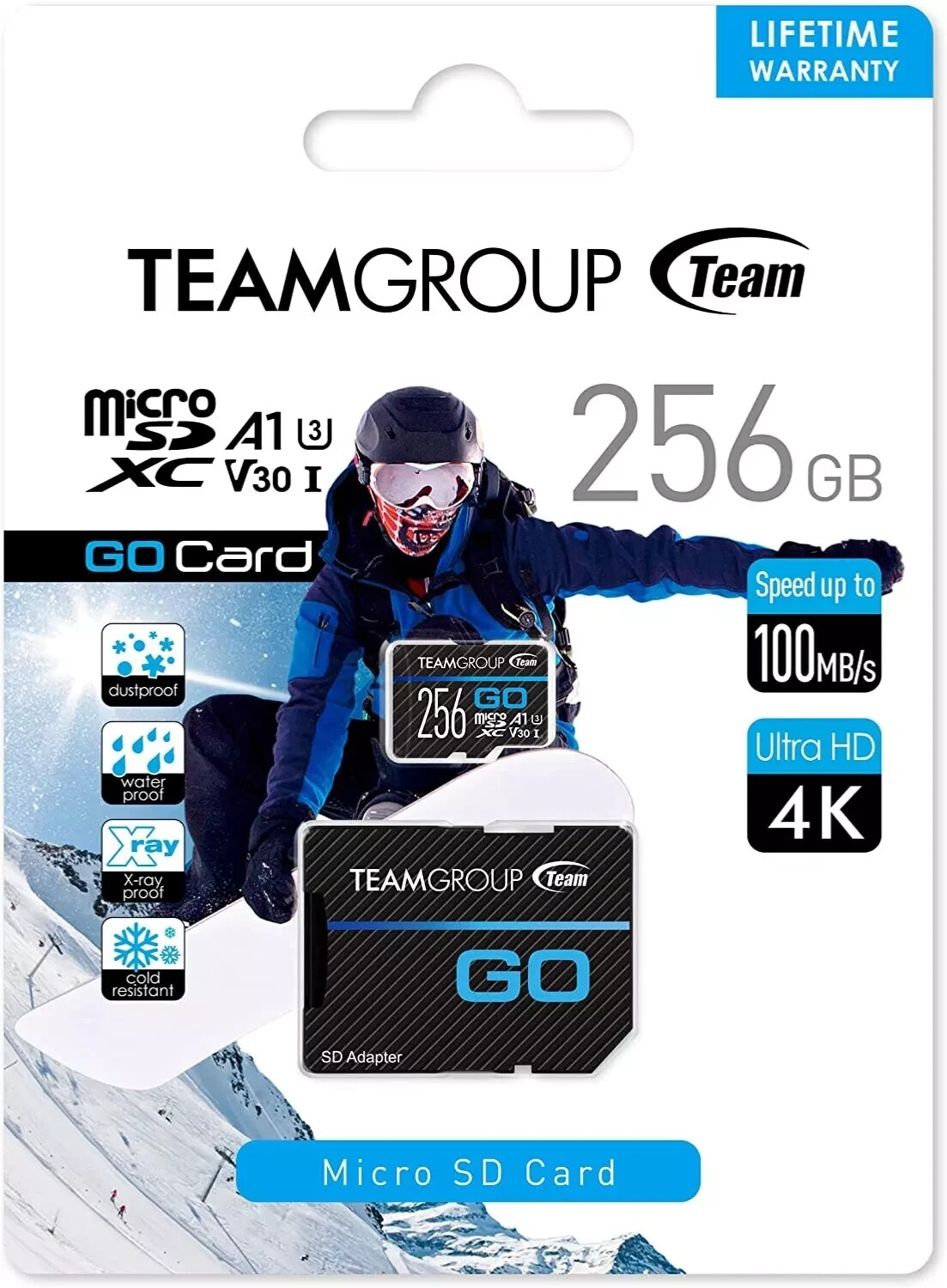 TEAMGROUP GO Card 256GB Micro SDXC UHS-I U3 V30 4K for Gopro & Drone