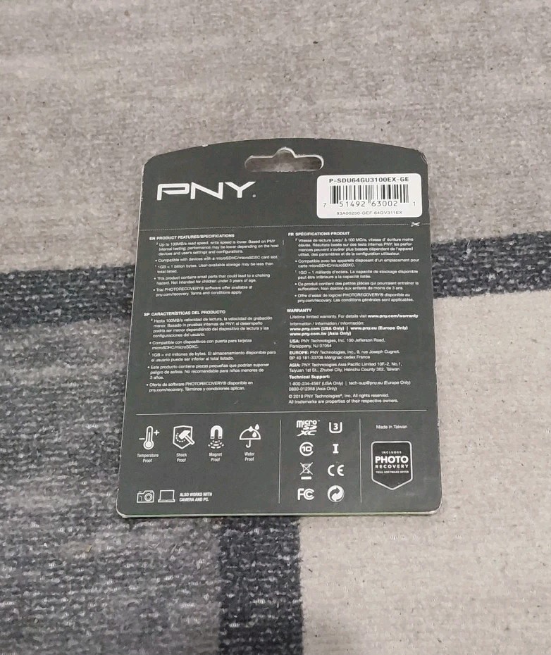 PNY P-SDU64GU3100EX-GE 64GB Elite-X Class 10 U3 V30 MicroSDXC Flash Card NEW J