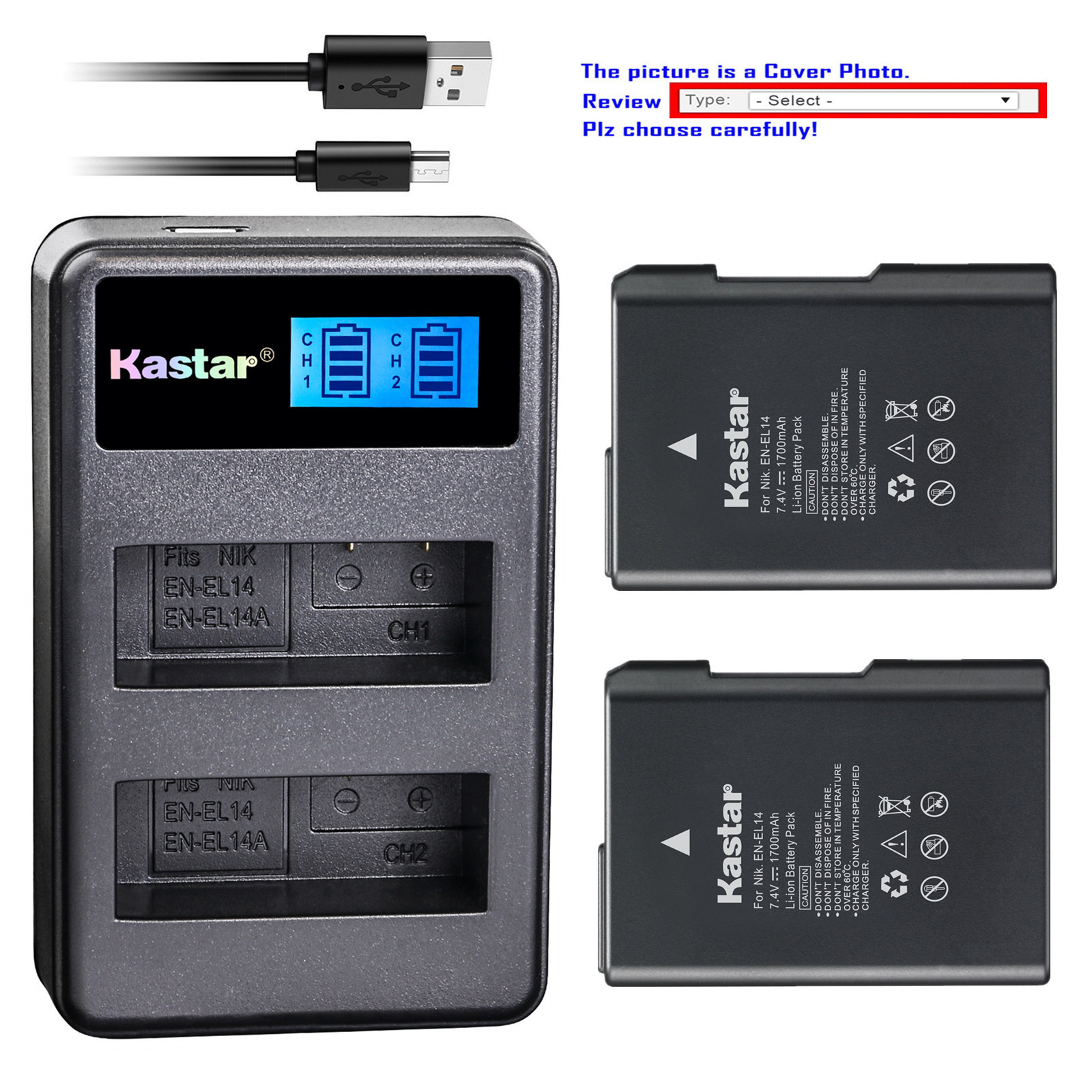 Kastar ENEL14 for Nikon EN-EL14 EN-EL14a MH-24 & D5200 D5300 D5500 Df D5600 DSLR