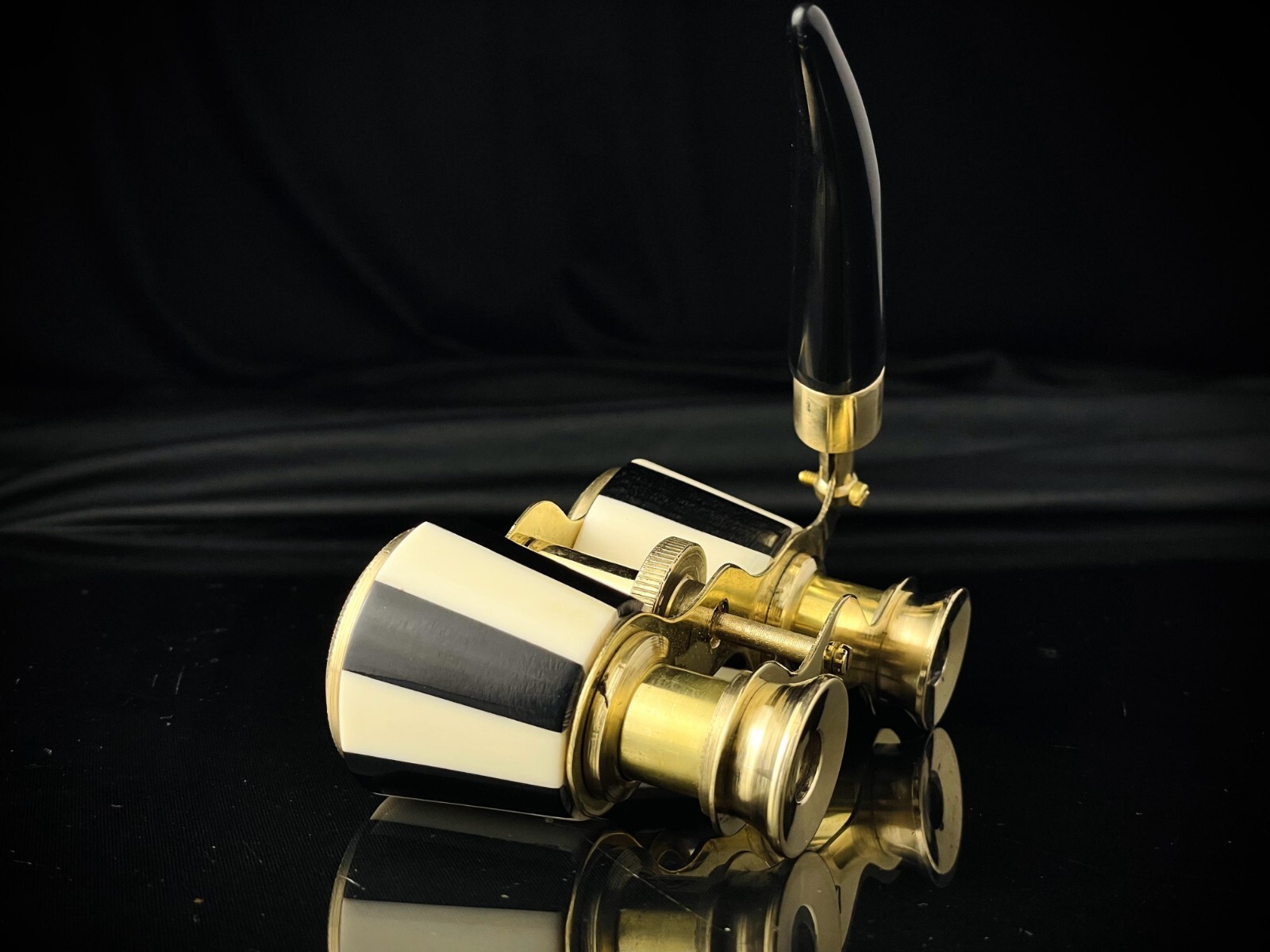 Black Mother of Pearl Opera glasses with handle Brass Binocular Christmas Gifts