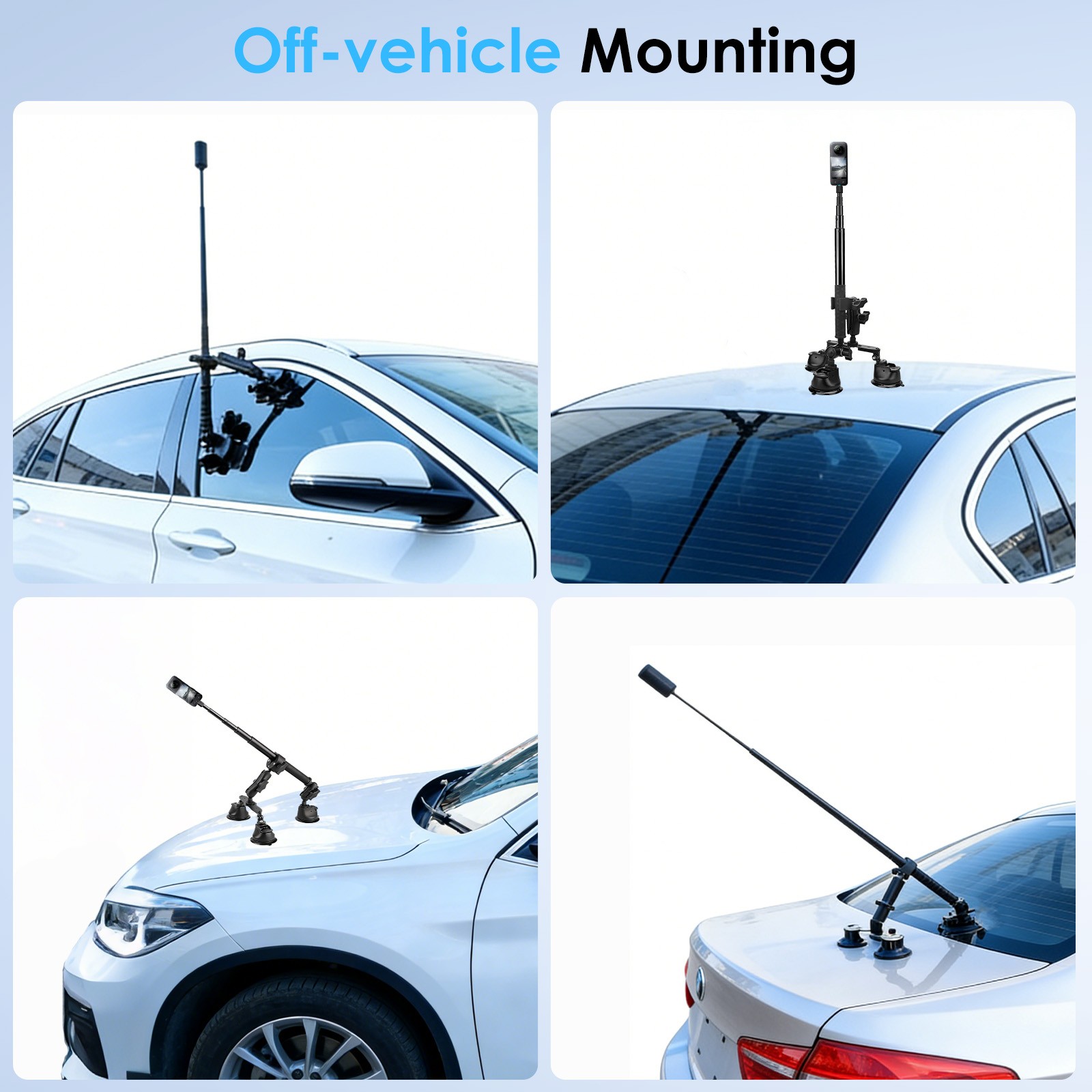 Suction Cup Car Mount for Insta360 X5/X4/X3/X2 GoPro MAX DJI 360 Action Camera