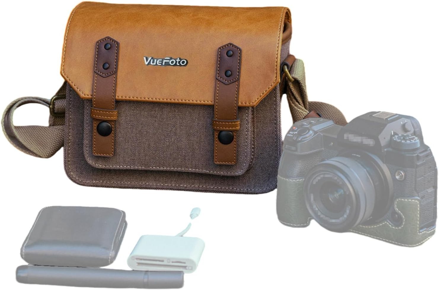 Camera Messenger Bag,Vintage Leather Flip-top Waterproof Camera Bag,Compatibl…
