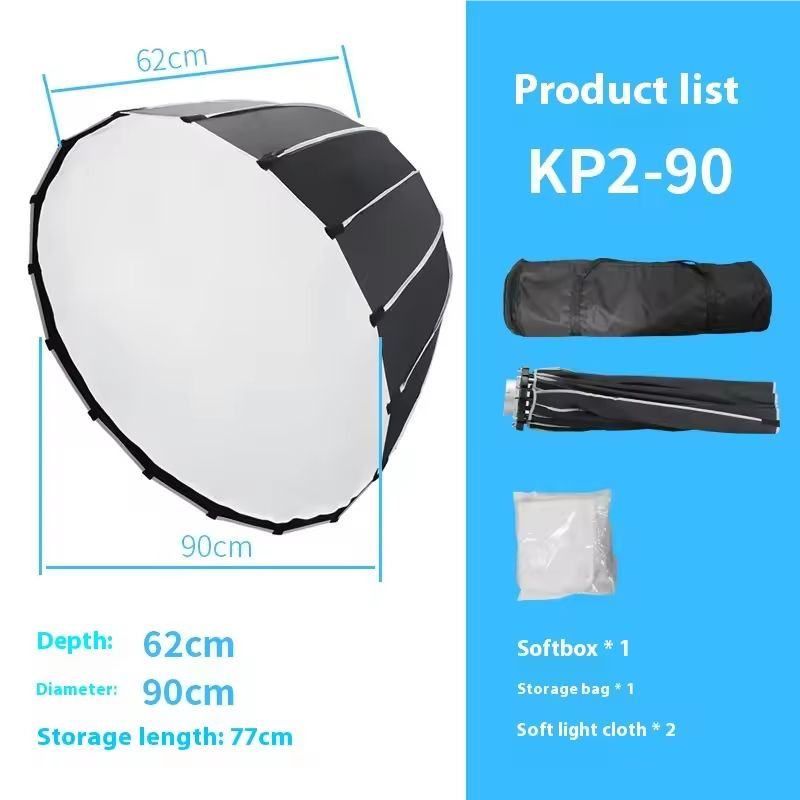 US TRIOPO KP2-90 90cm / KP2-120 120cm Deep Parabolic Softbox For Flash LED Light