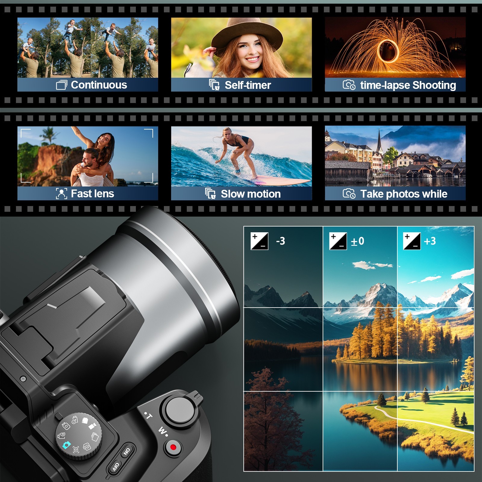 Digital Camera 5K 64MP 16X Anti-Shake with WiFi &App Control 32GB TF for YouTube