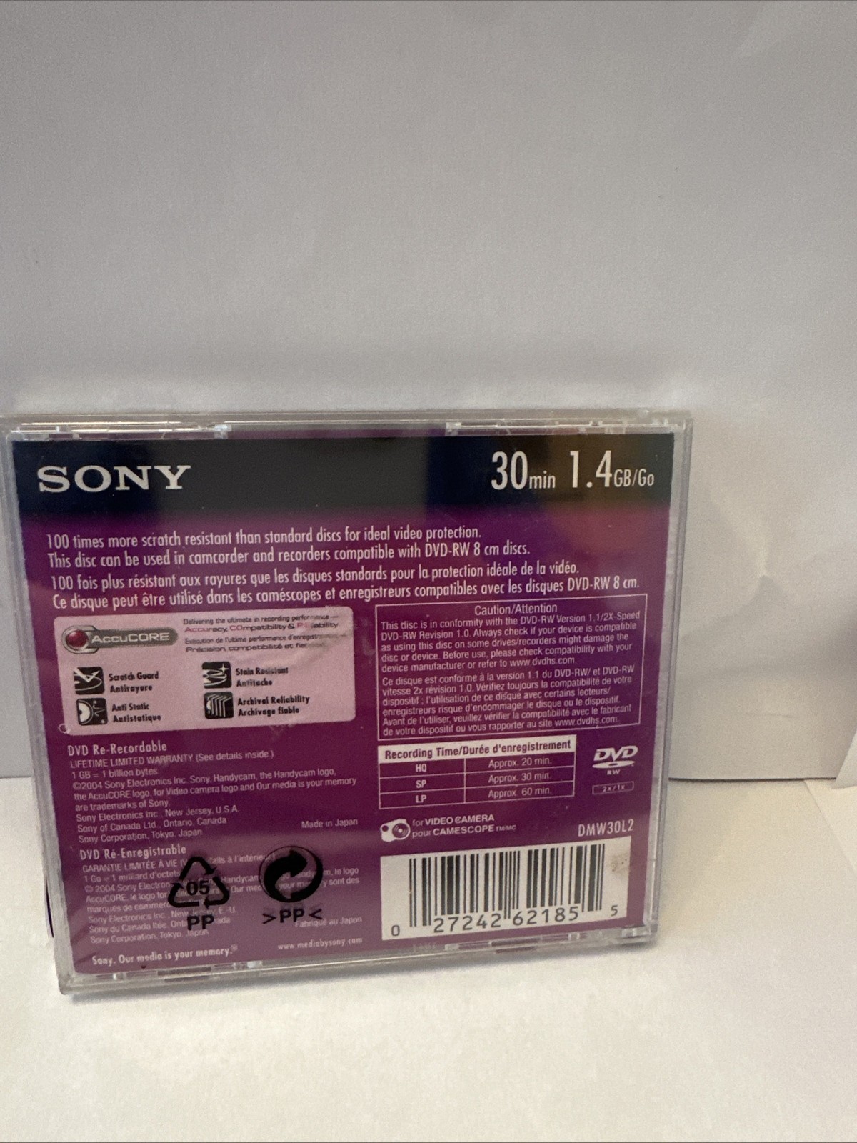 Sony DVD-RW Mini Recordable disc 1.4GB 30 Min