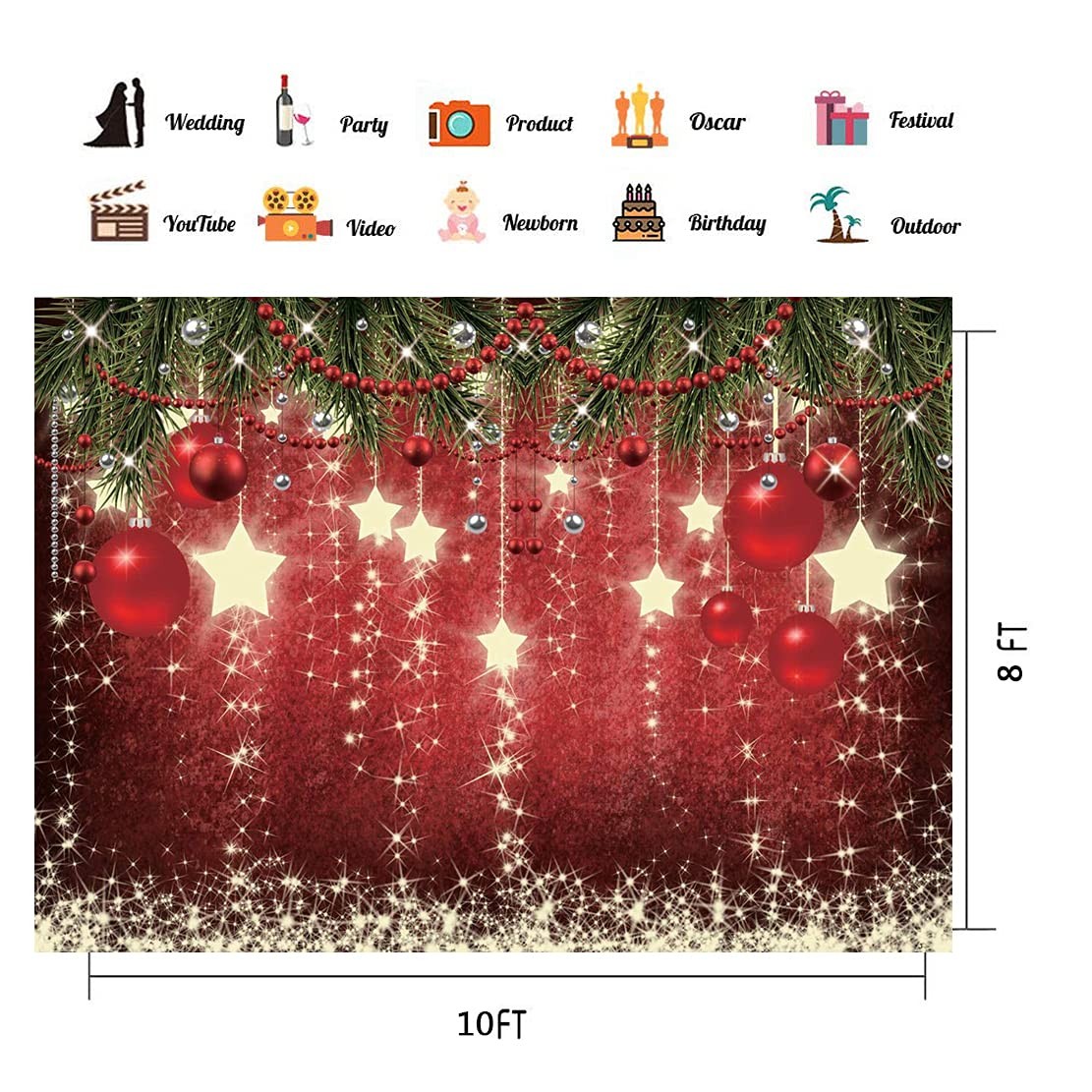 10x8ft Christmas Red Photography Backdrop Xmas Theme Backdrop New Year Decora…