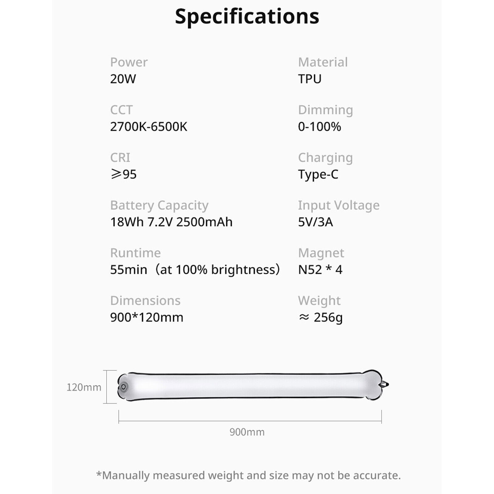 Ulanzi UA20 20W trachea light air cushion LED video light, two-color 2700K-6500K
