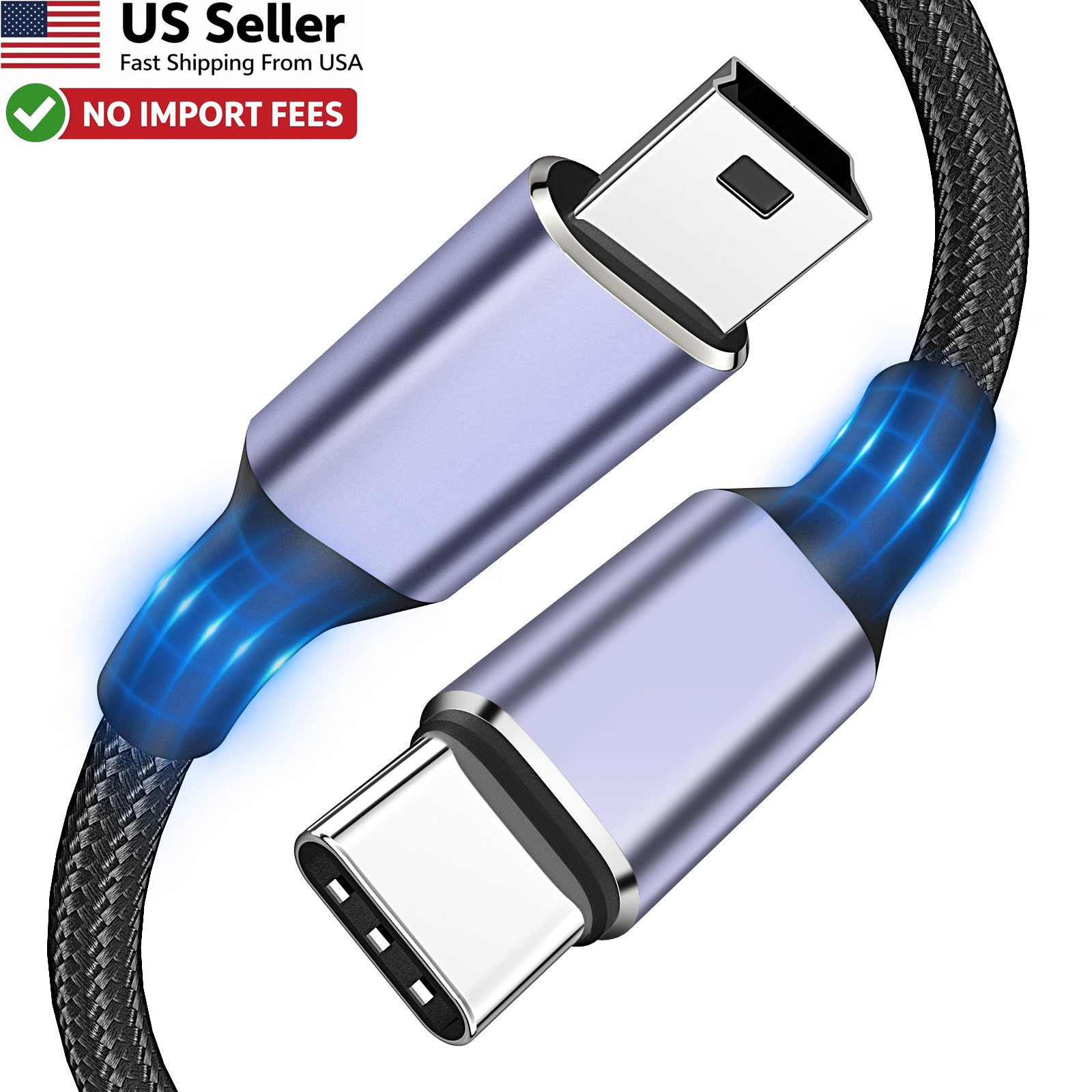 USB C to Mini USB Cable 3FT Braided Type C to Mini B 5 Pin Data Cord FROM USA
