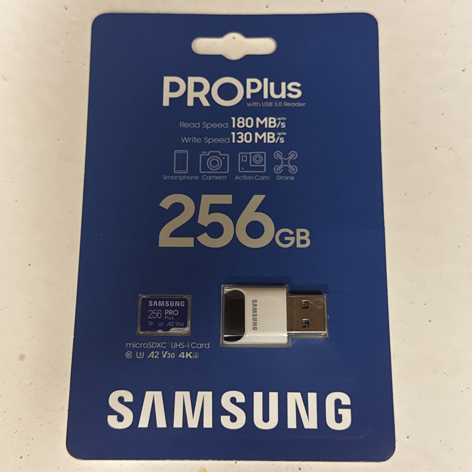 New Samsung PRO Plus 256GB microSDXC Memory Card w/ USB 3.0 Reader MB-MD256SB/AM