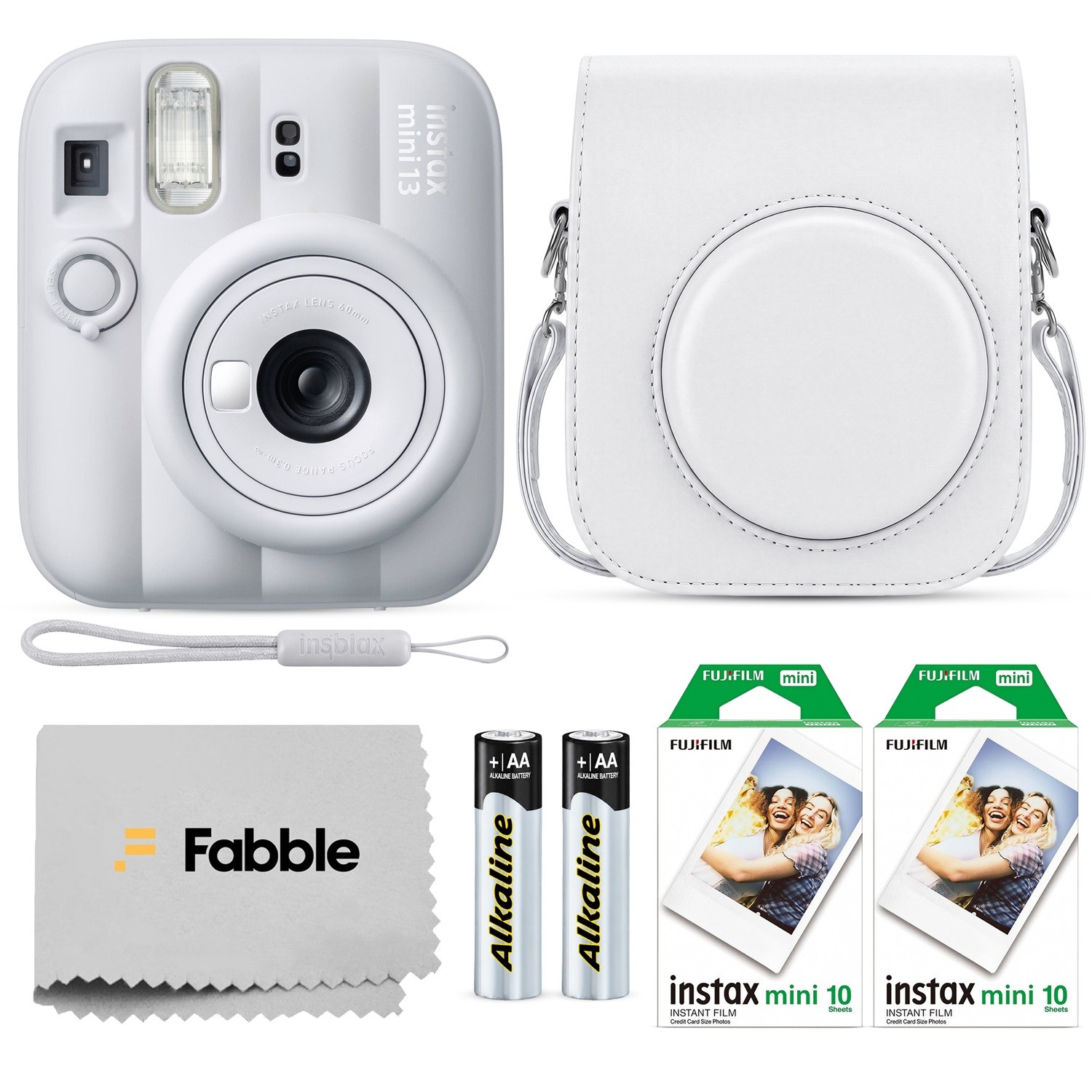 Fujifilm Instax Mini 13 Clay White Camera Bundle with a matching Case & Accs.