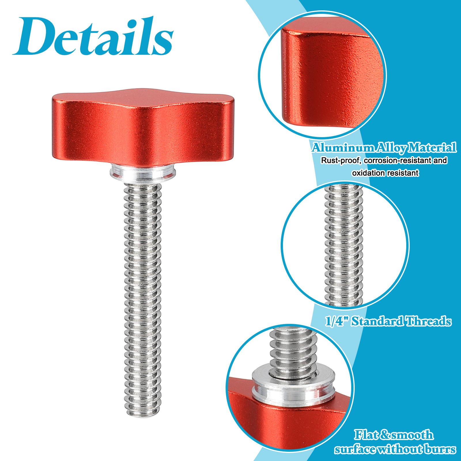 Clamping Screw Knob 1/4″ x 2.09″, 2Pcs Aluminum Alloy Camera Thumb Screws, Red