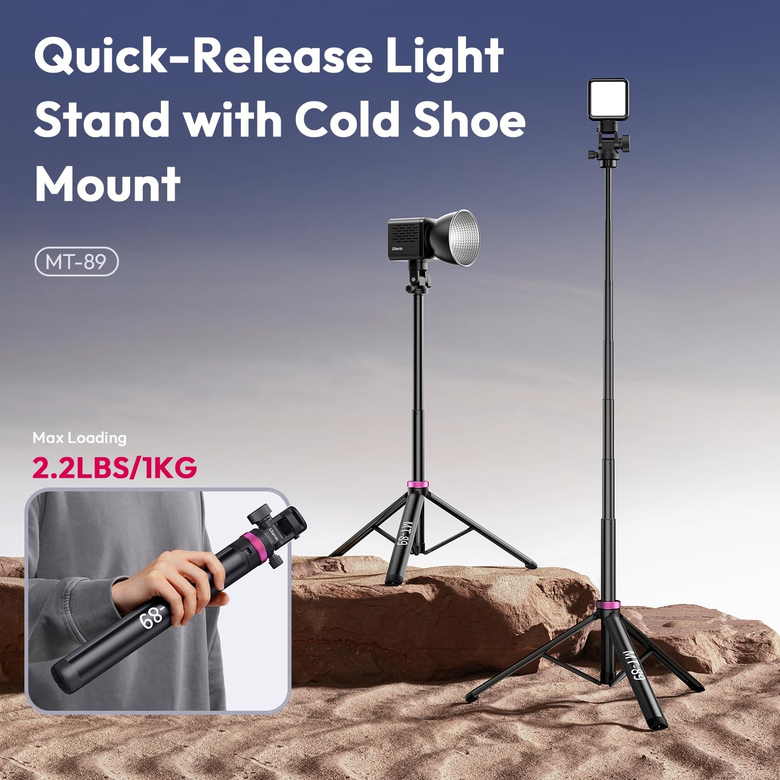 Ulanzi Mt-89 Extendable Tripod Aluminum 82 Portable Adjustable Light Stand 1/4