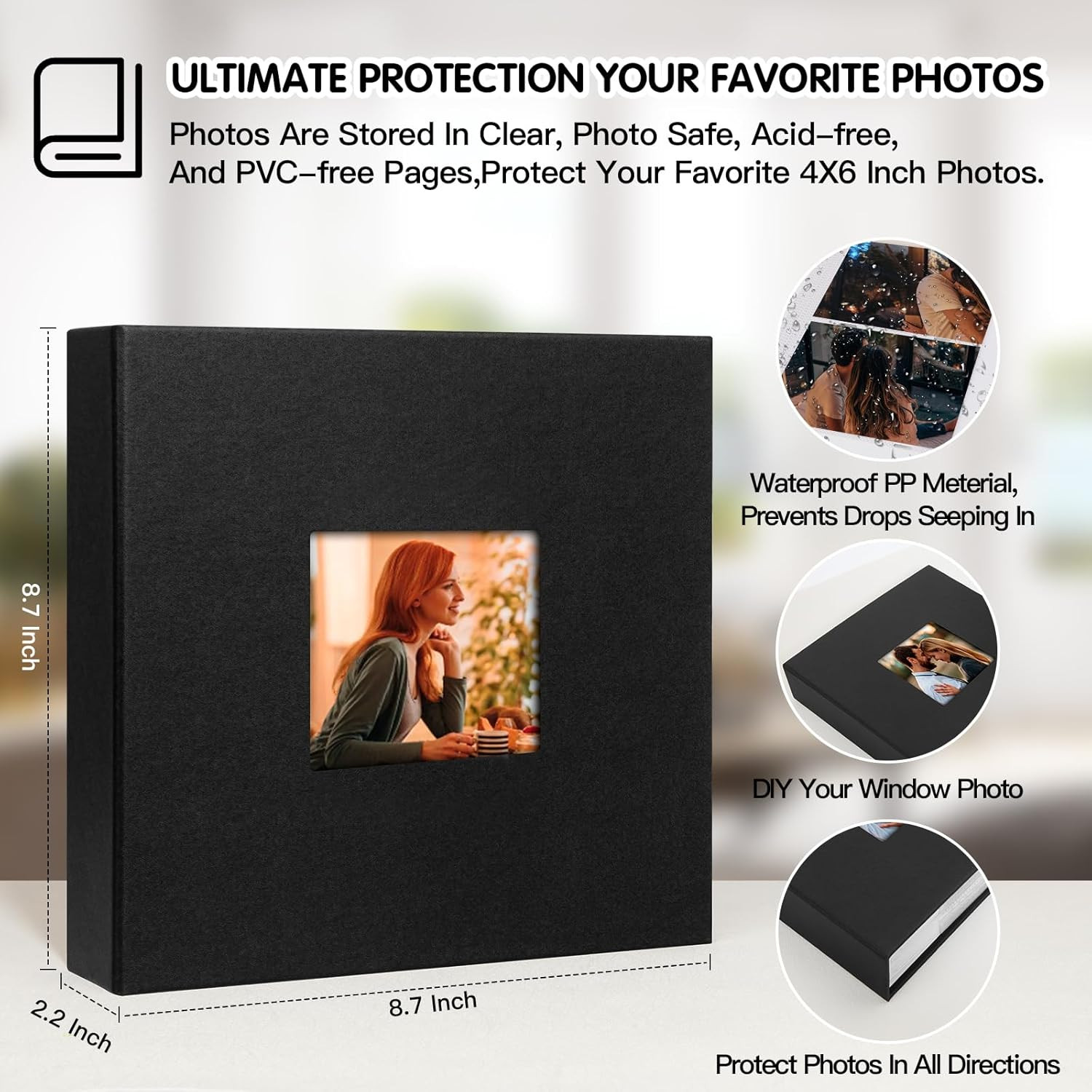 4×6 Photo Album Holds 240 Pictures Leather Cover Memo Book Family Memory Black