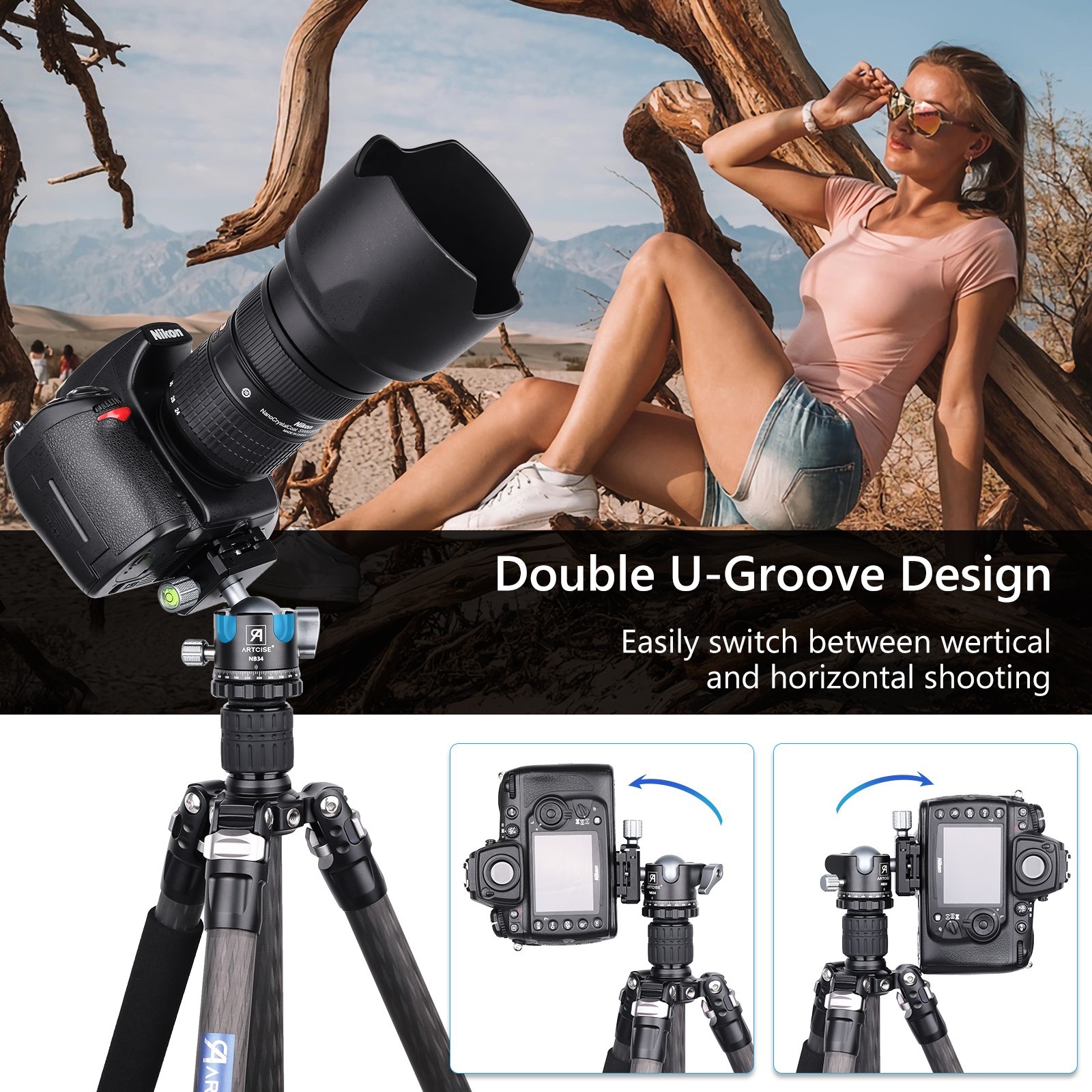 Low Profile Camera Tripod Ball Head, 34mm All Metal CNC Panorama Ball Head