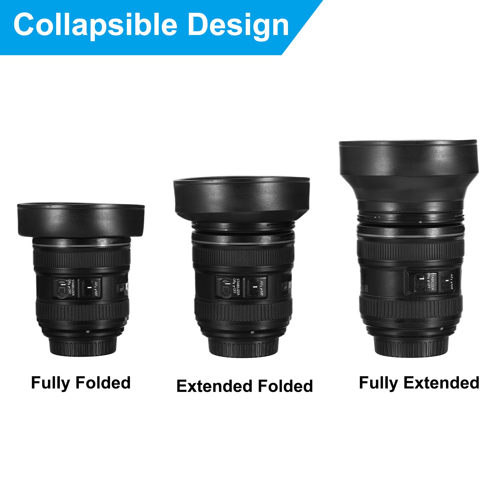 67mm Camera Lens Hood 2Pcs Rubber Collapsible Lens Protectors Black