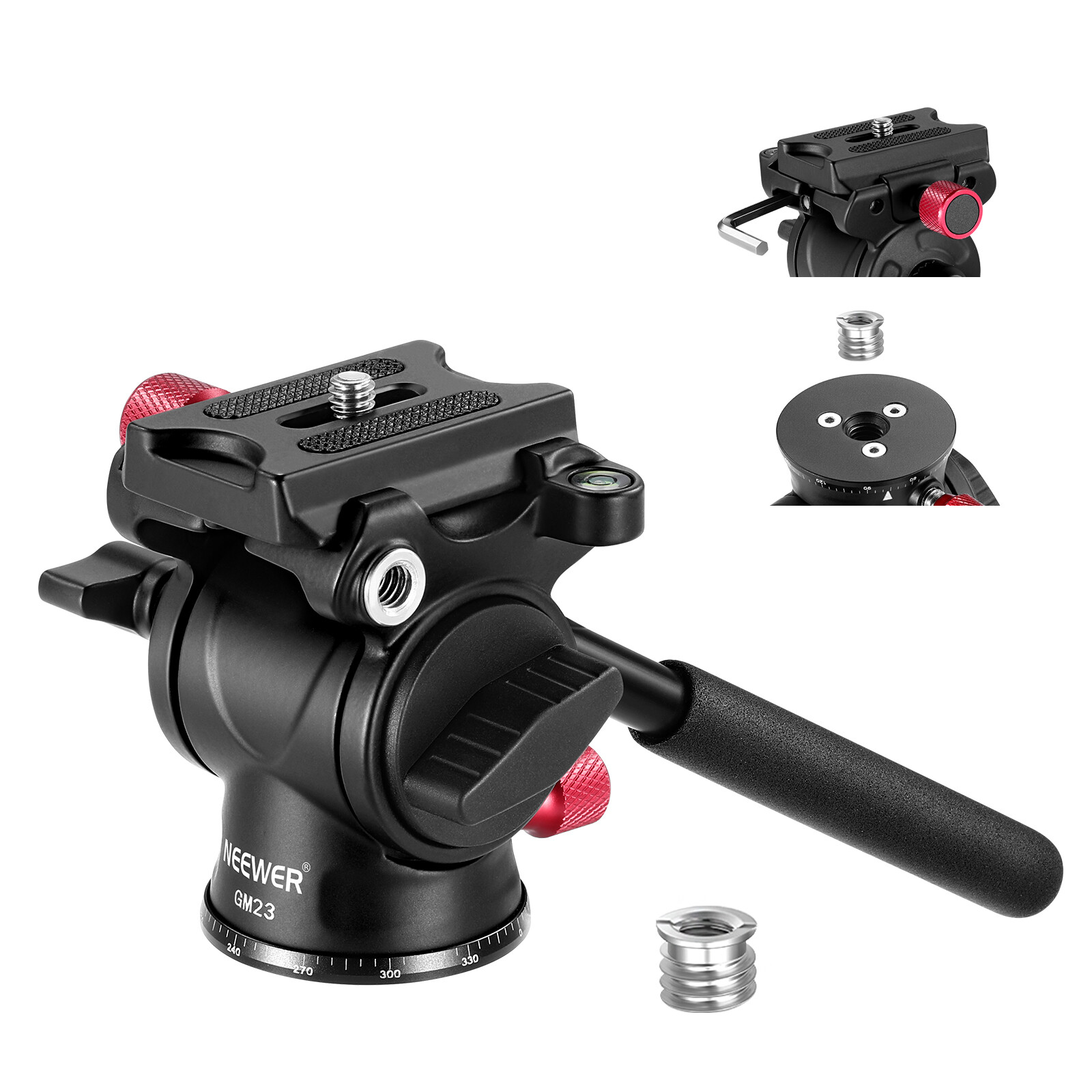 NEEWER Fluid Tripod Head with Handle & Arca Type QR,Panorama Drag Pan Tilt Head