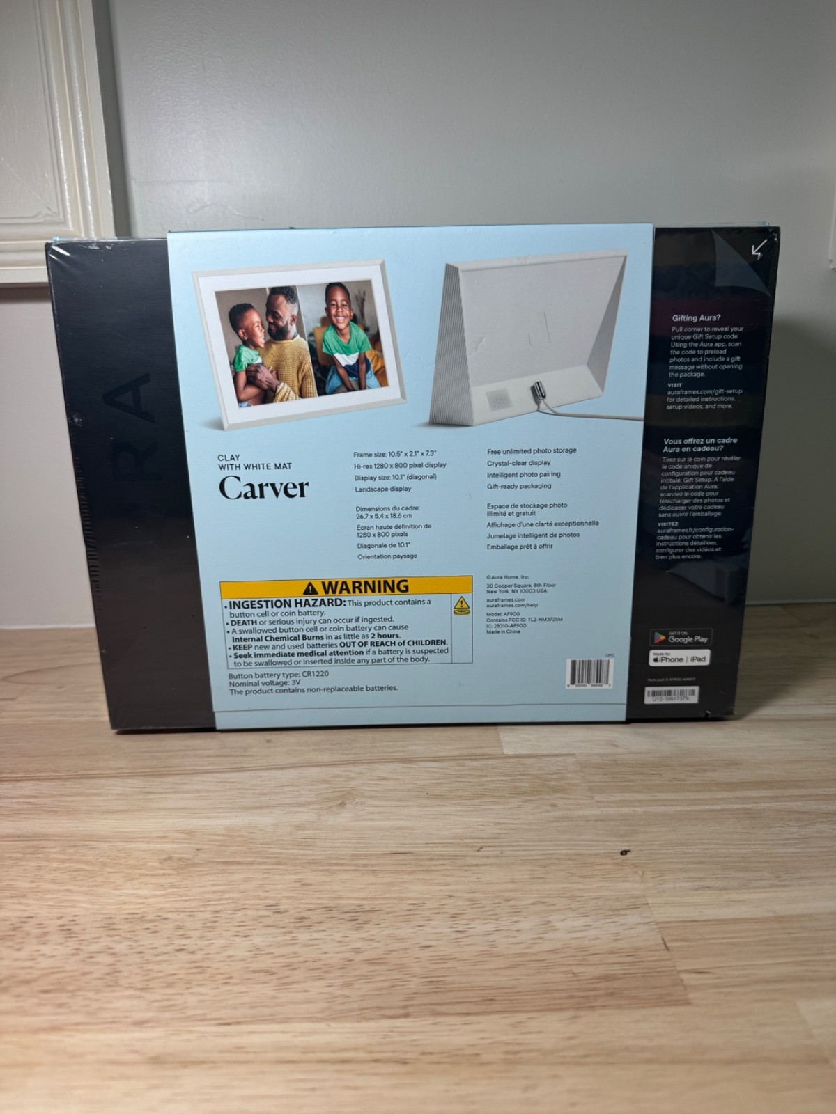 Aura Carver Clay With White Mat 10.1” Digital Photo Picture Display AF900 WiFi