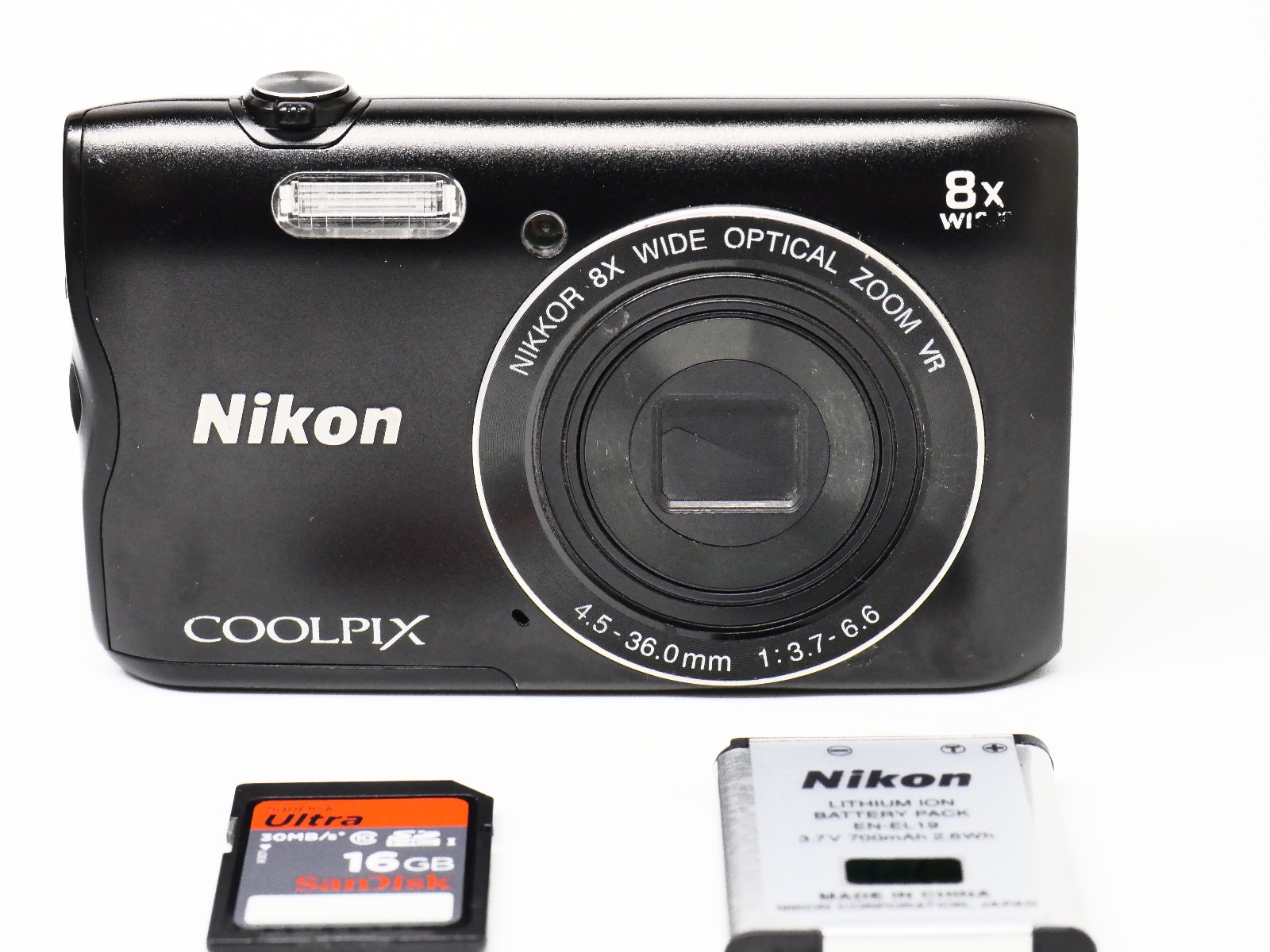 Nikon COOLPIX A300 20.1MP 8x Zoom Compact Digital Camera with Battery & Card