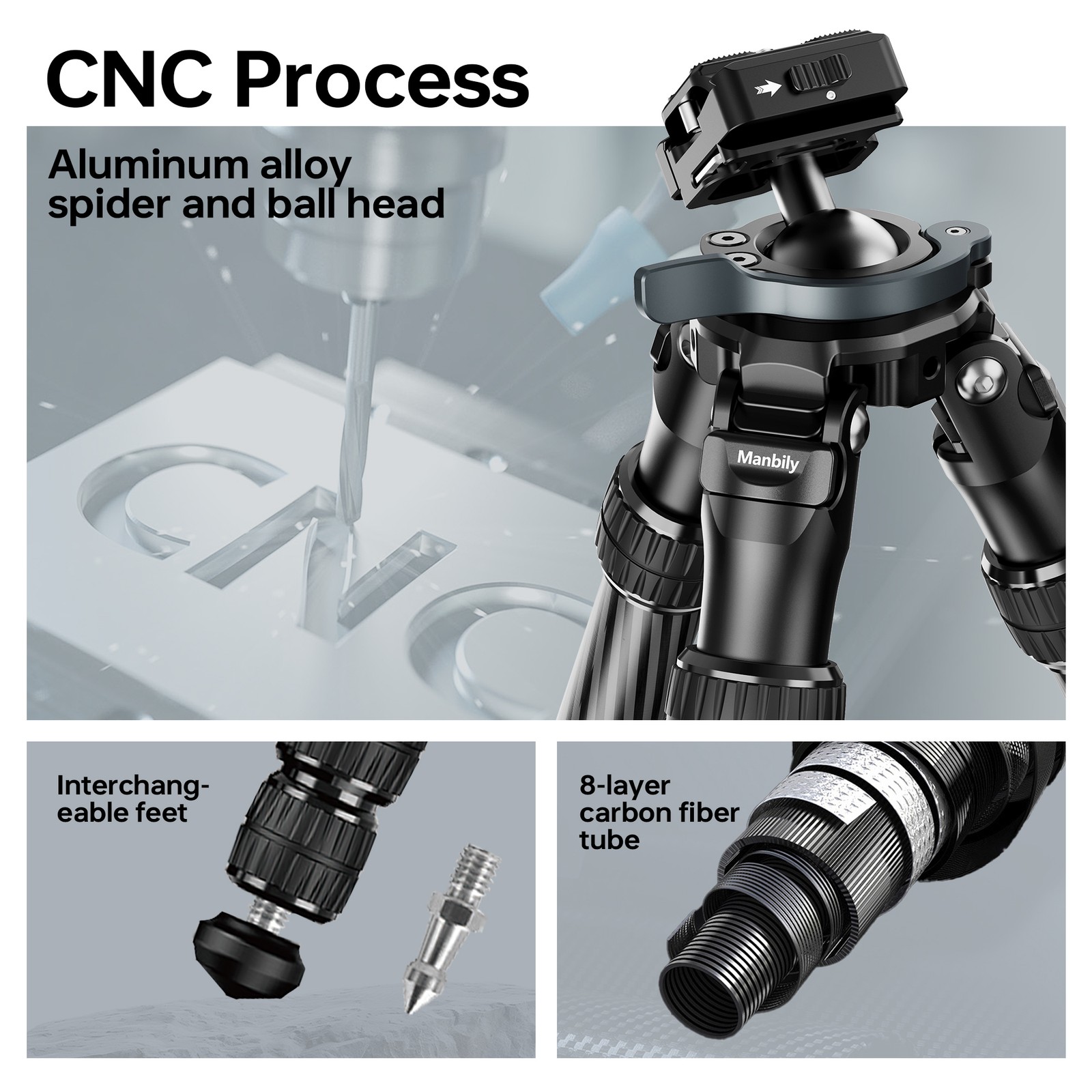 Manbily Carbon Fiber Inverted Hunting Tripod Picatinny Arca Swiss Adapters NEW