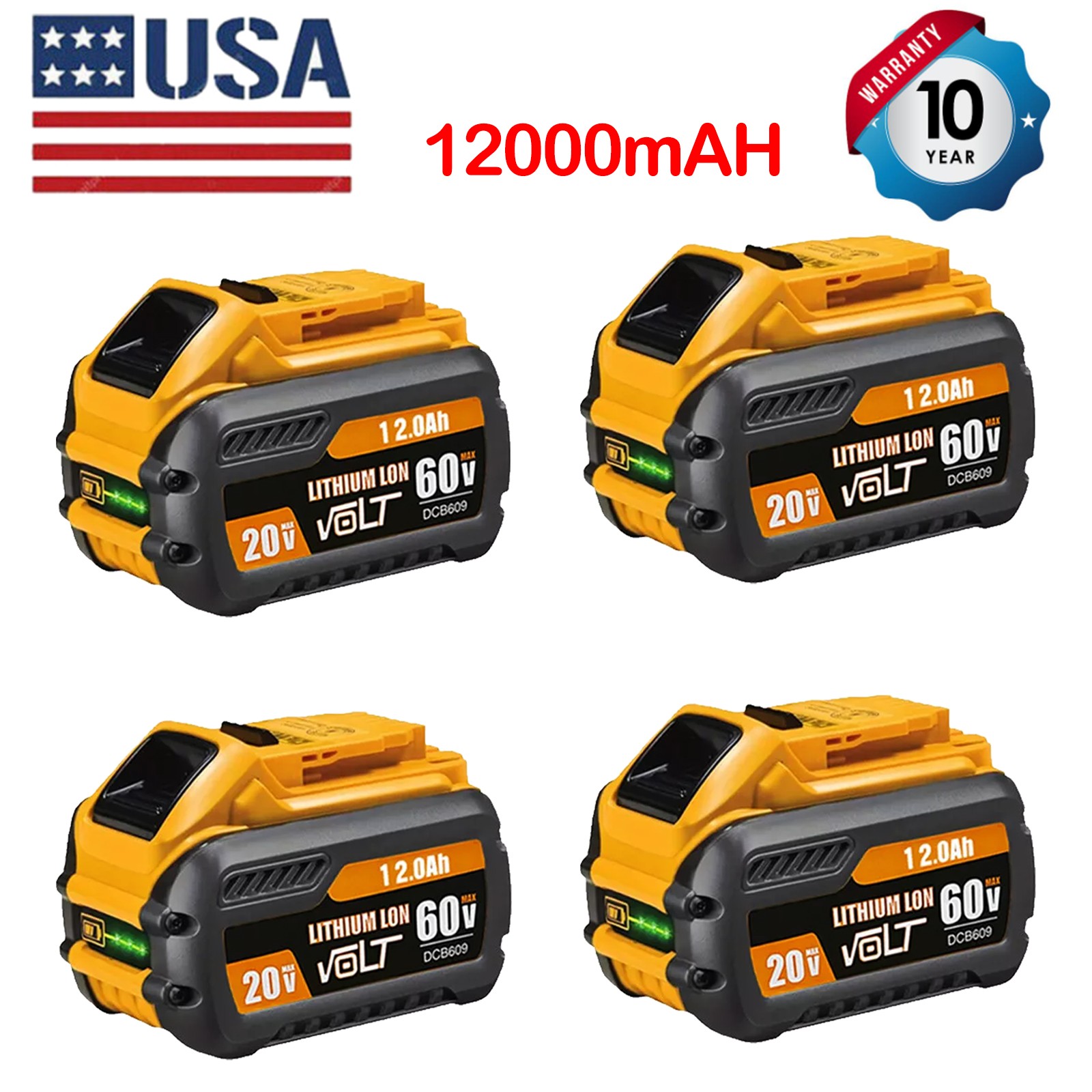 4 Pack DCB606 For DEWALT FLEXVOLT 20V/60V 12Ah MAX Li-Ion Battery DCB606-2