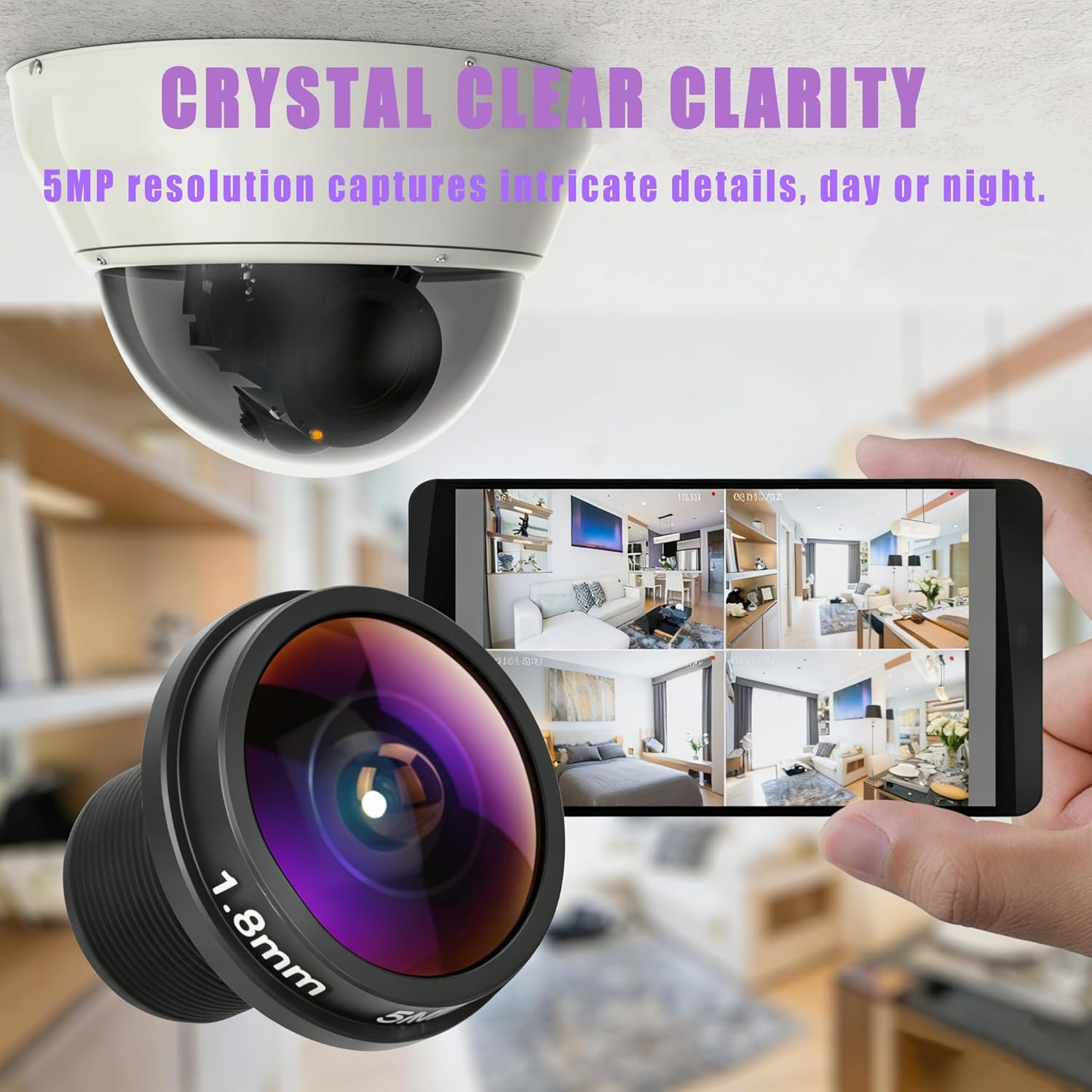 1.8Mm 180° Wide Angle Board Lens, HD 5Mp Fisheye View CCTV Wide Angle Camera for