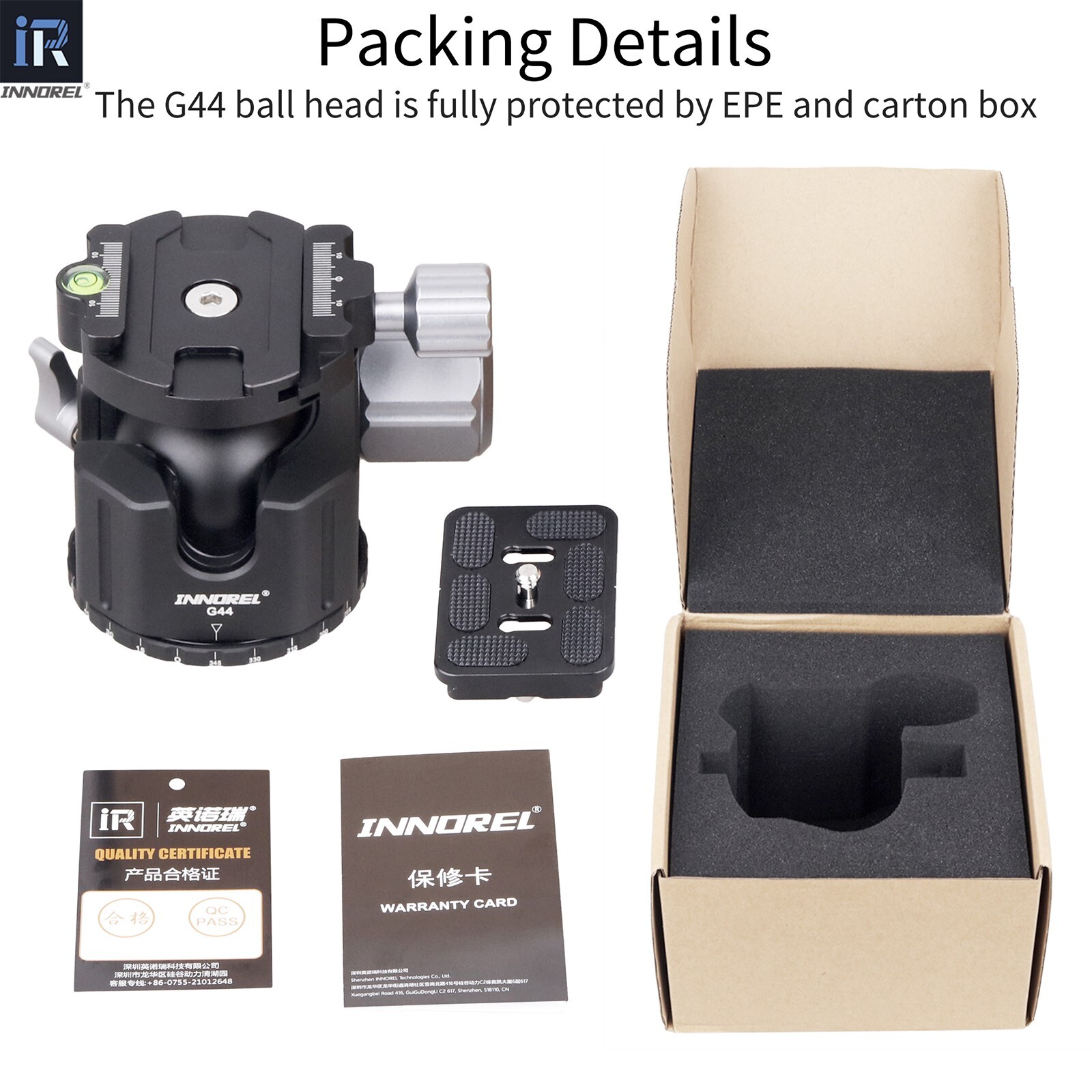 INNOREL Low Profile Tripod Ball Head Professional Camera Ballhead 55lb Load G44