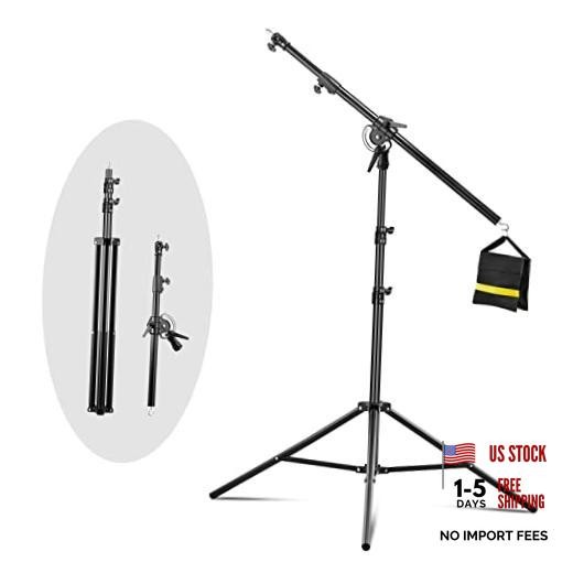 Heavy Duty Light Stand with Boom Arm, 10ft/300cm Metal Adjustable Air