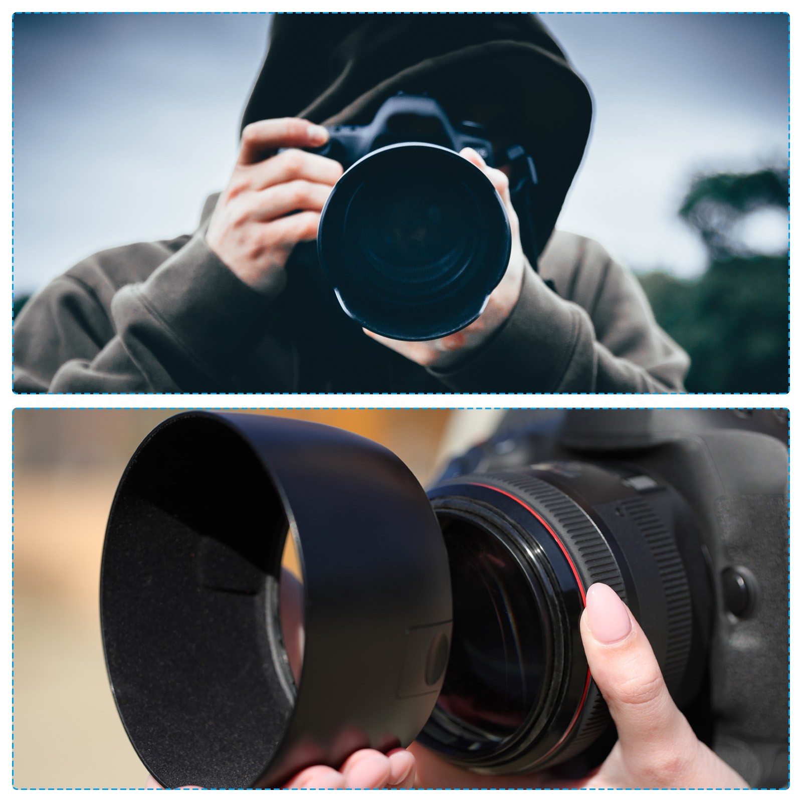 67mm Camera Lens Hood 2Pcs Rubber Collapsible Lens Protectors Black