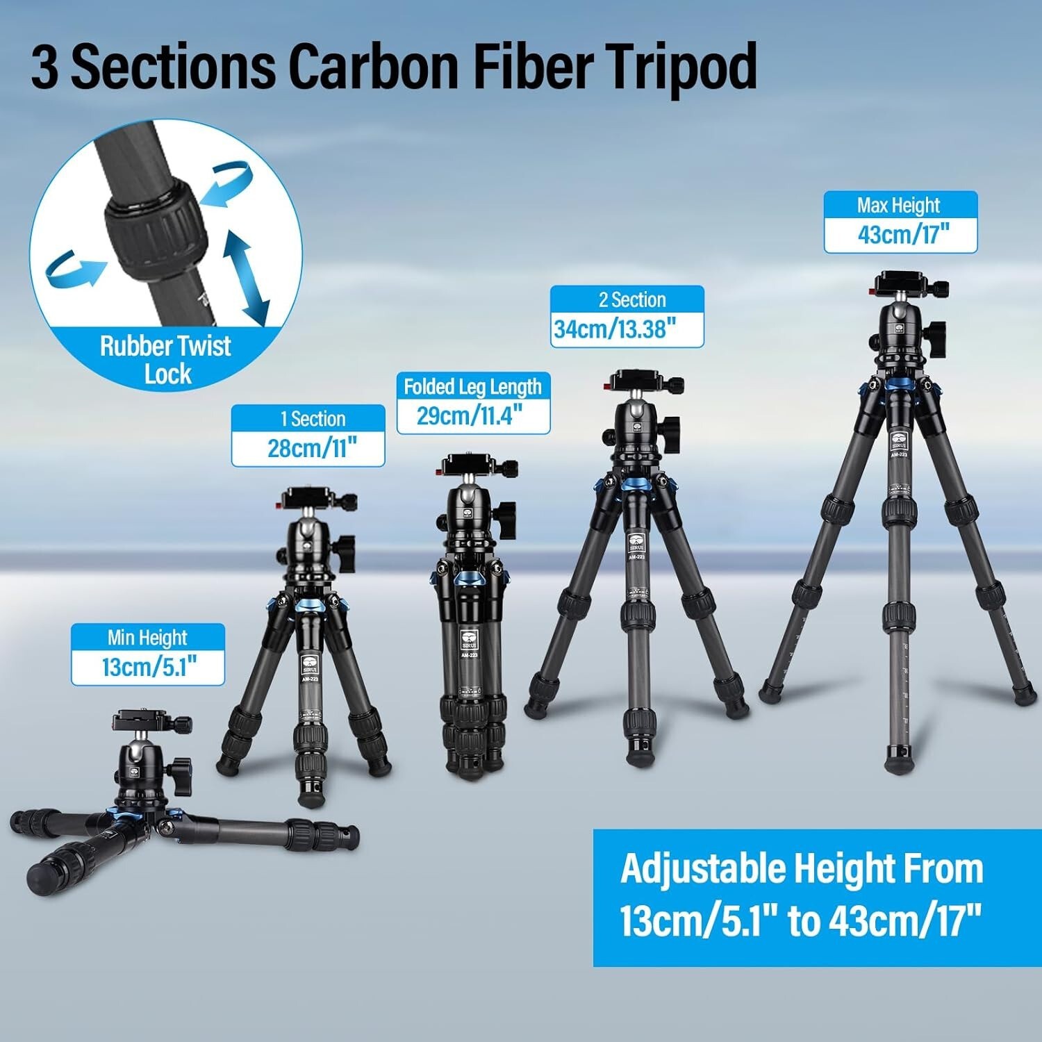 Mini Desktop Tripod for Mirrorless Cameras, Folded Height 12.1″,Max Height 16.6″