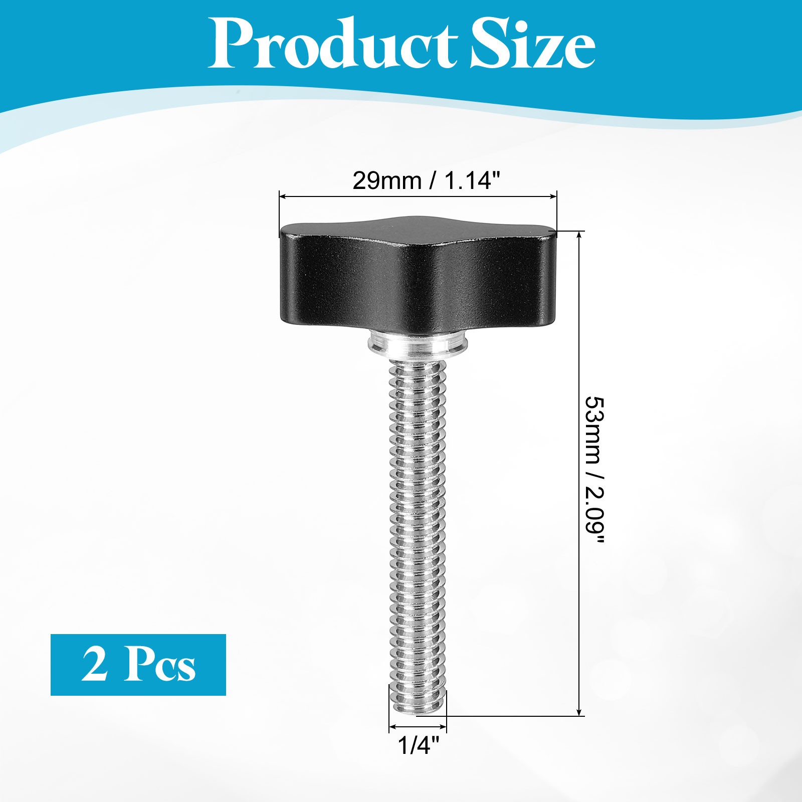Clamping Screw Knob 1/4″ x 2.13″ 2Pcs Aluminum Alloy Camera Thumb Screws Black