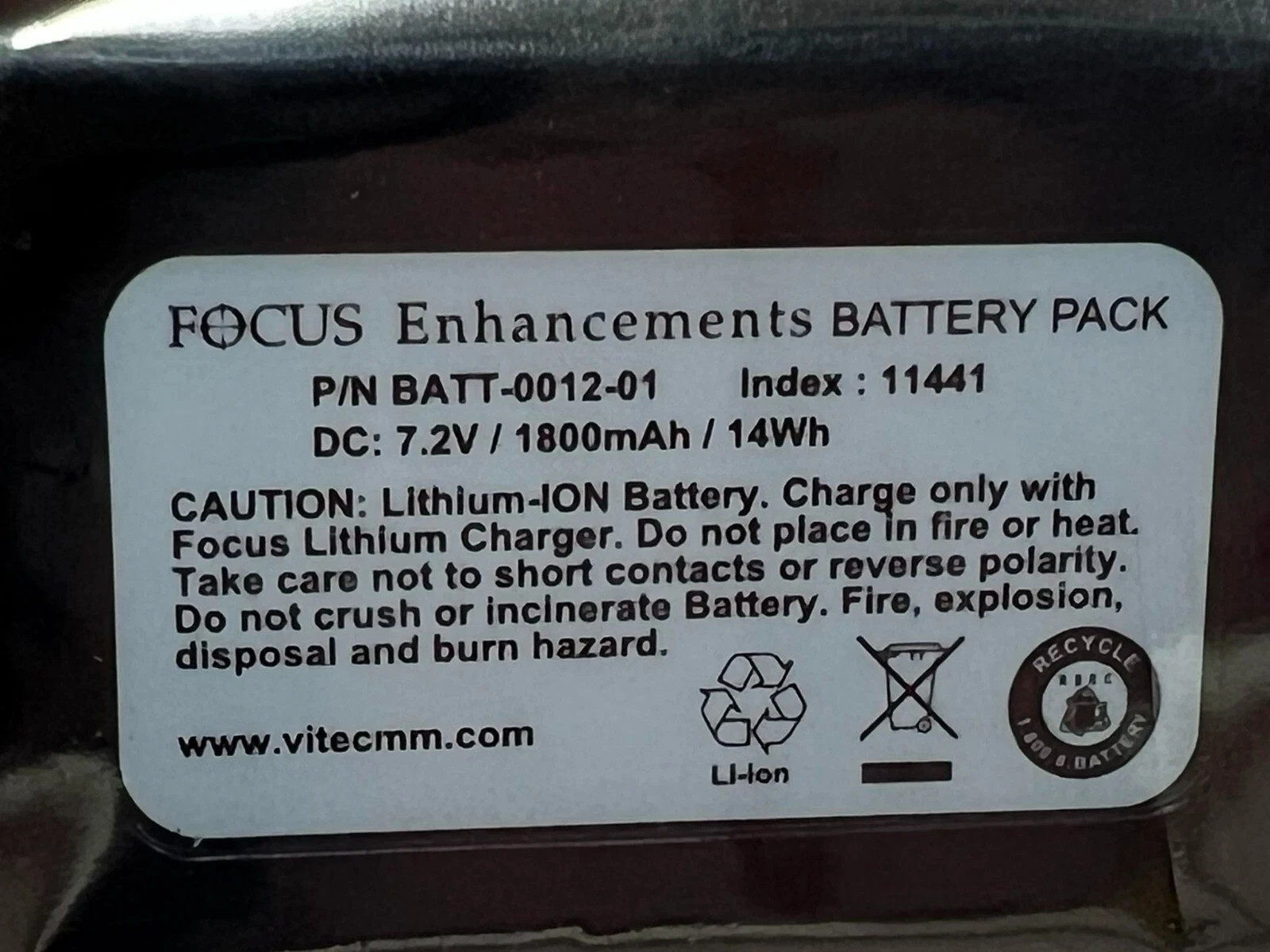 Vitec Focus Enhancements Hi Capacity Li-Ion Battery Pack 0012 f FS-H200/FS CFPro
