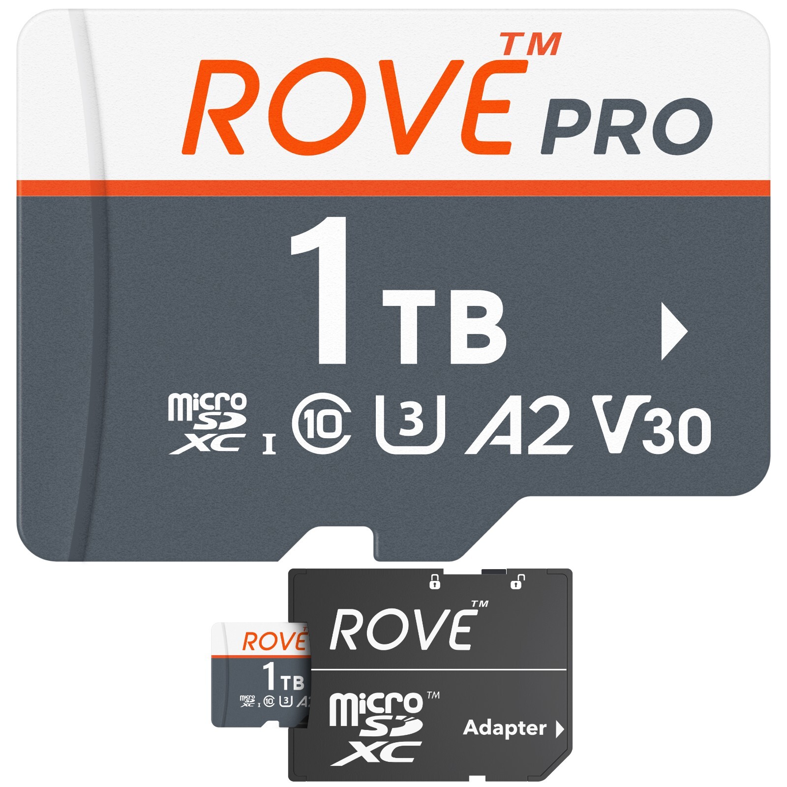 ROVE PRO Micro SD Card 1 TB Memory Card with Full Size SD Adapter