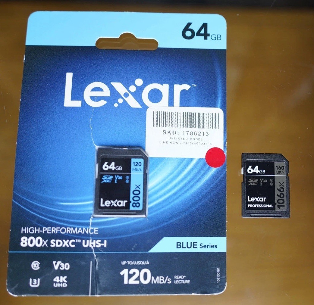 Lexar Pro 1066x 64gb & NEW Lexar 800x 64gb UHS-I V30 SD Cards