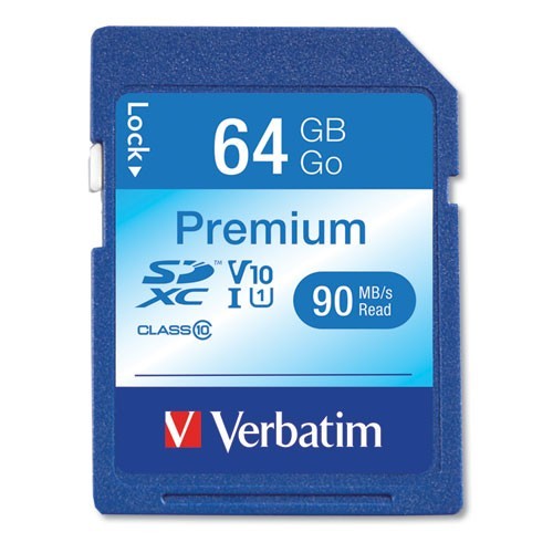 Verbatim 64GB SDXC Memory Card, UHS-I V10 U1 Class 10, 90MB/s Read Speed, 3/Pack