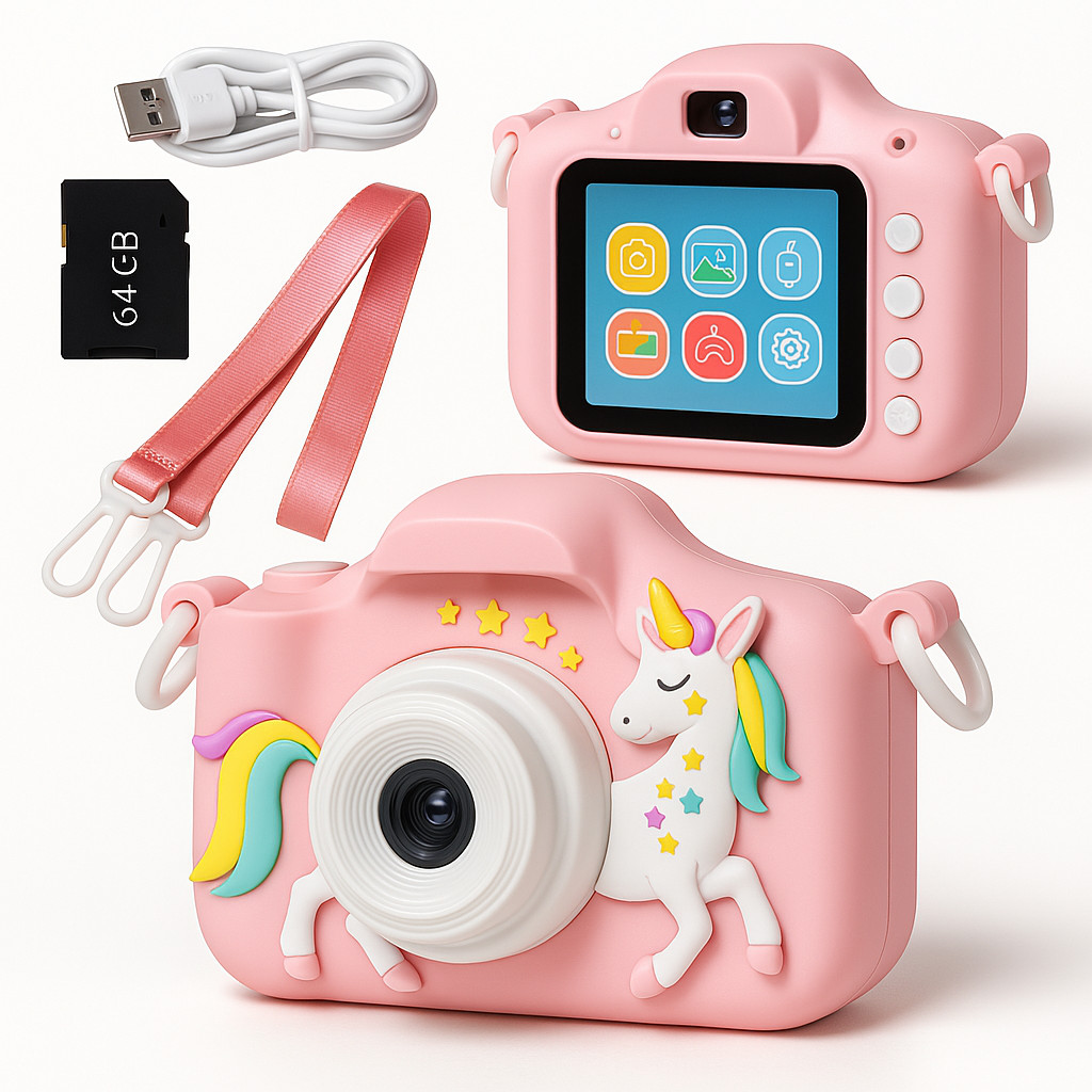 Kids Camera Digital Video Toy 3-8 Years HD w/ 64GB SD Card Gift