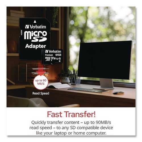 Verbatim 64GB microSDXC Memory Card with Adapter, 90MB/s, 2/Pack