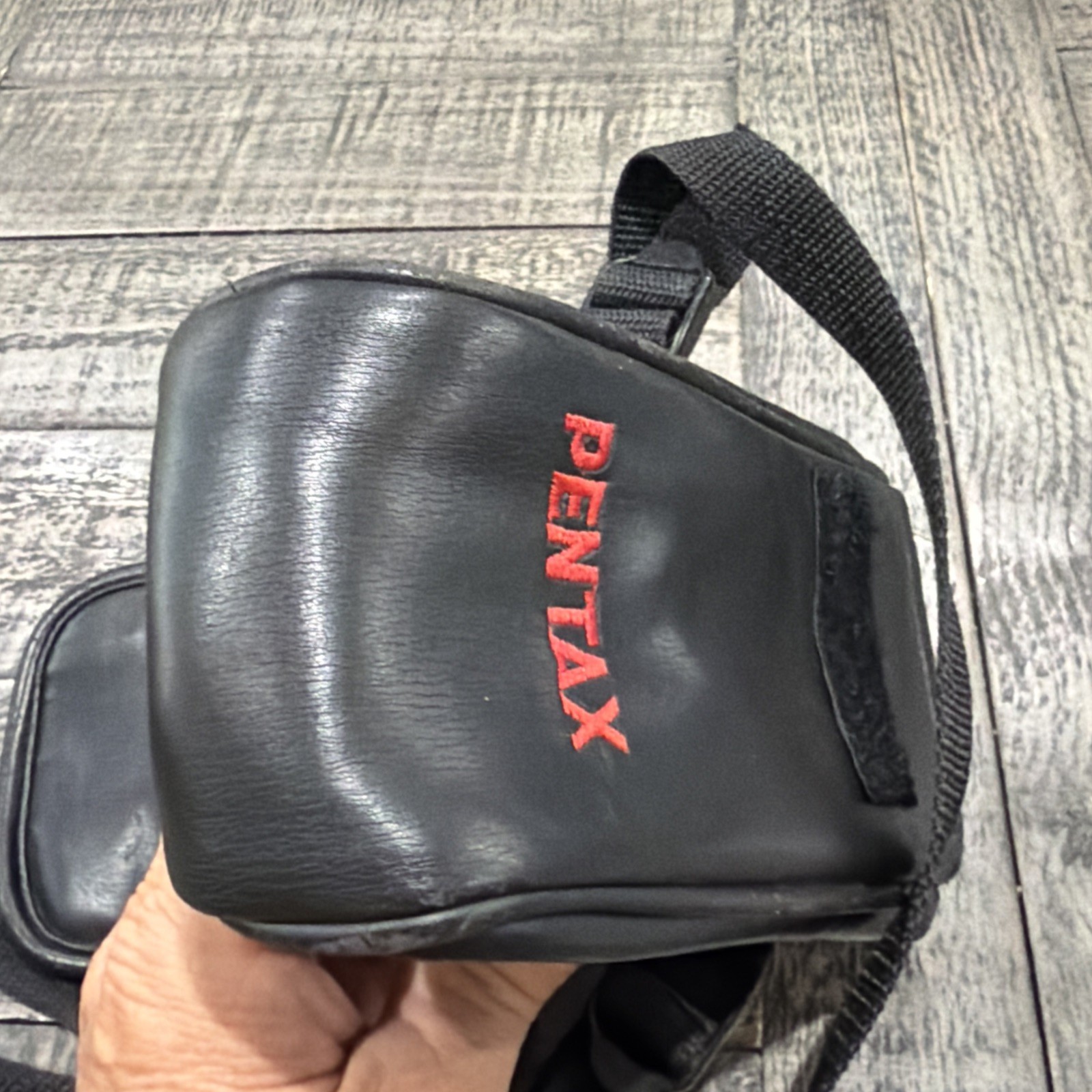Pentax Leather Camera Case Carry Shoulder Bag Embroidered Logo Black photograph
