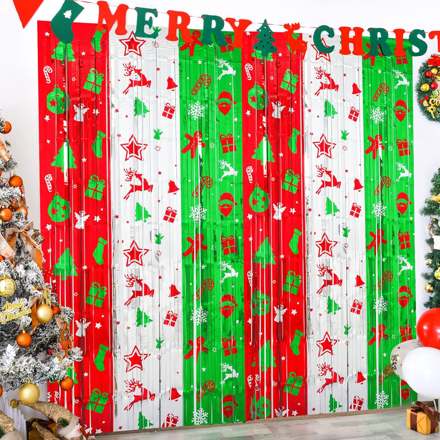 LOLStar Christmas Party Decoration – 4 Pack Christmas Themed Pattern Foil Fring