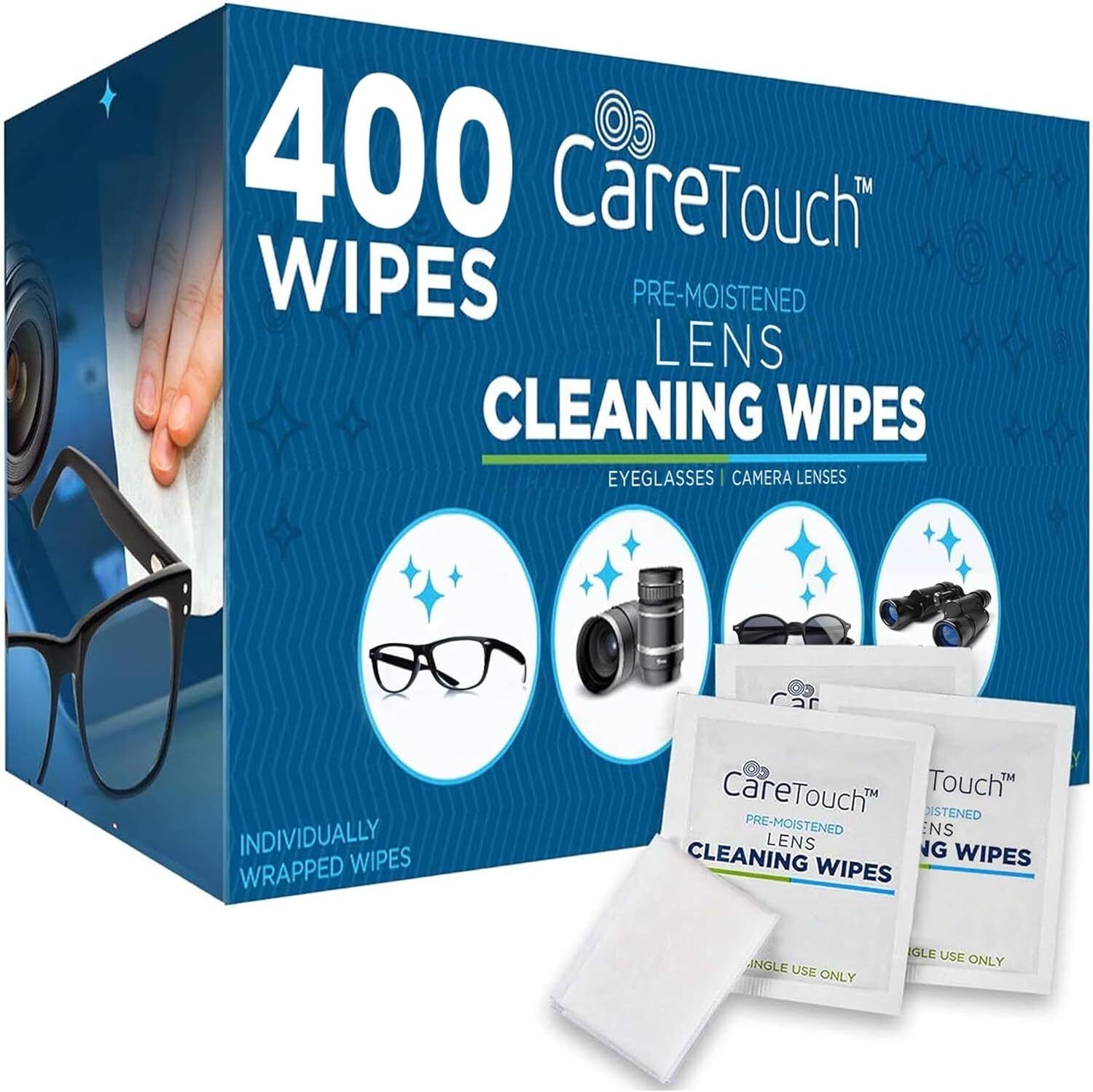 Care Touch Lens Wipes for Eyeglasses – 400 Count 400 (Pack of 1)