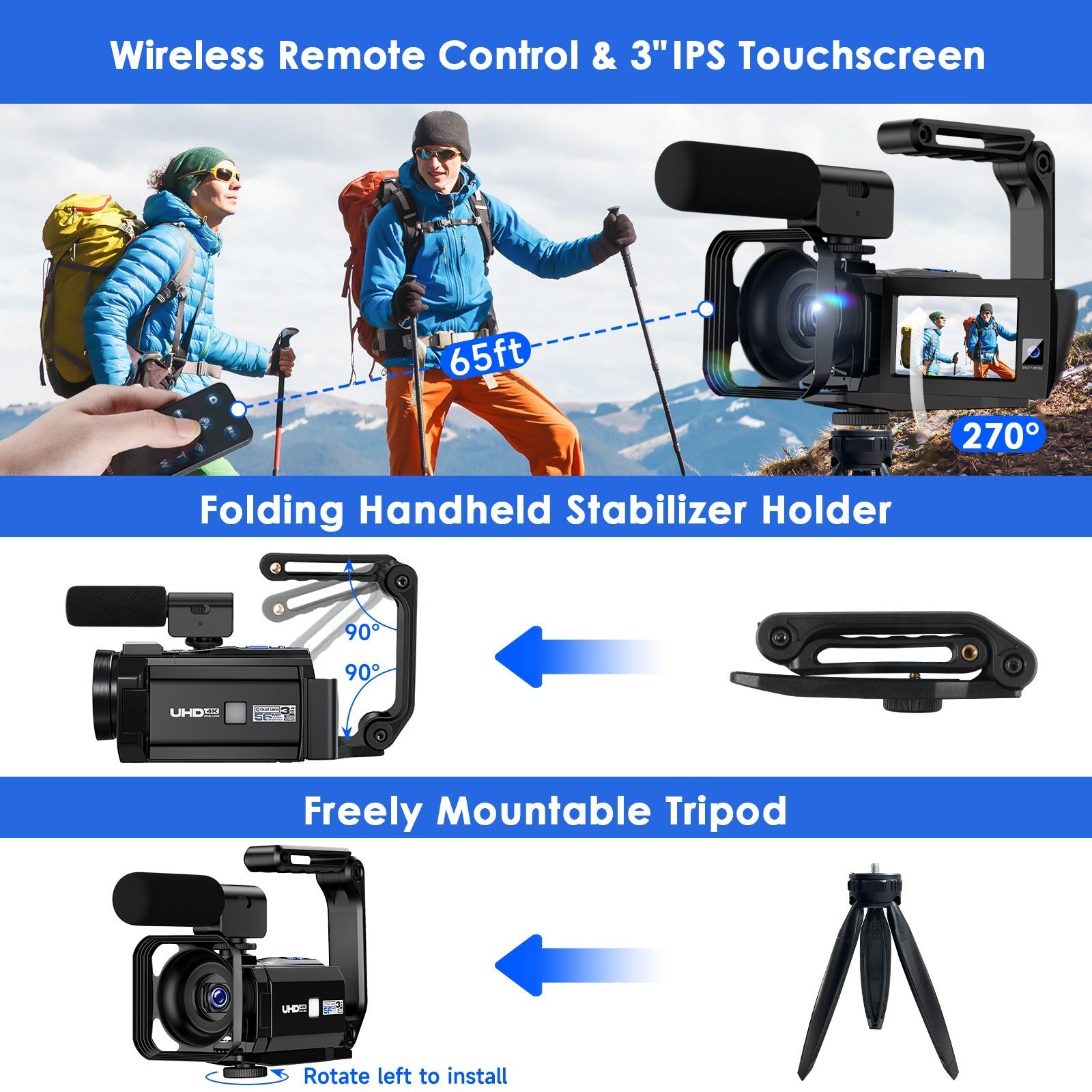 Camcorder 5K Dual Lens 56MP Video Camera YouTube Cam Digital Camera Mic 16X Zoom