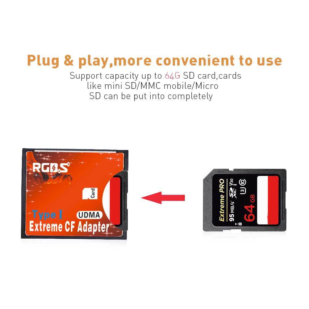 Extreme SDXC SDHC SD to CF Compact Flash Memory Card Type I Reader Adapter