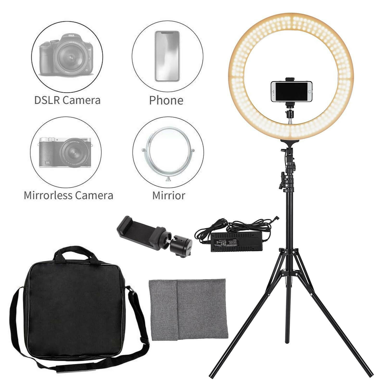 18″ LED SMD Ring Light Kit with Stand Dimmable 6600K for Makeup Phone Camera