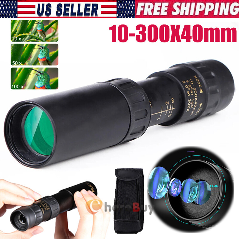10-300X40mm HD Zoom Monocular Day/Low Night Vision Scope Telescope + Case