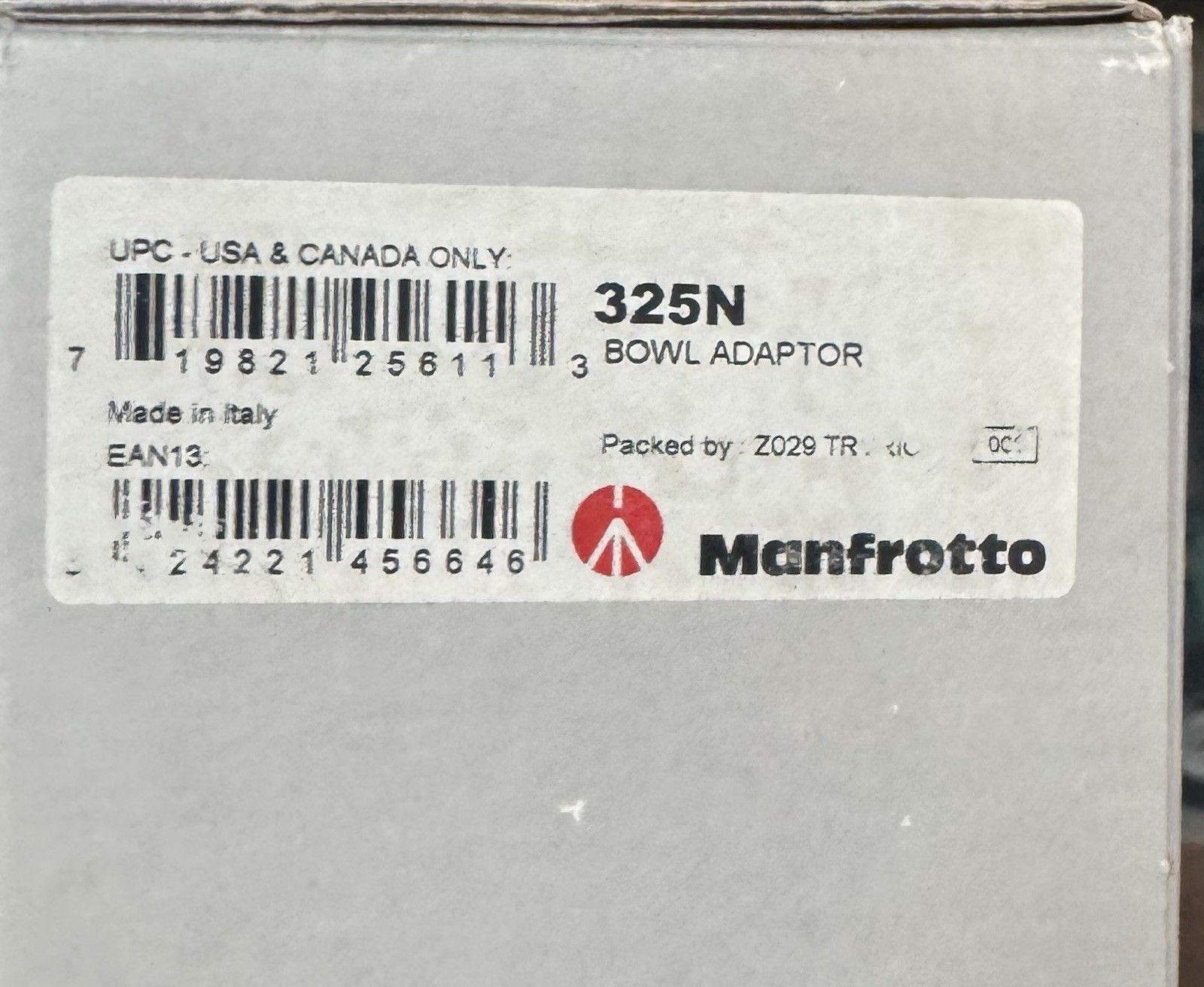 Manfrotto 325N Bowl Adapter – Mount video head bowl to a flat surface 75mm/100mm