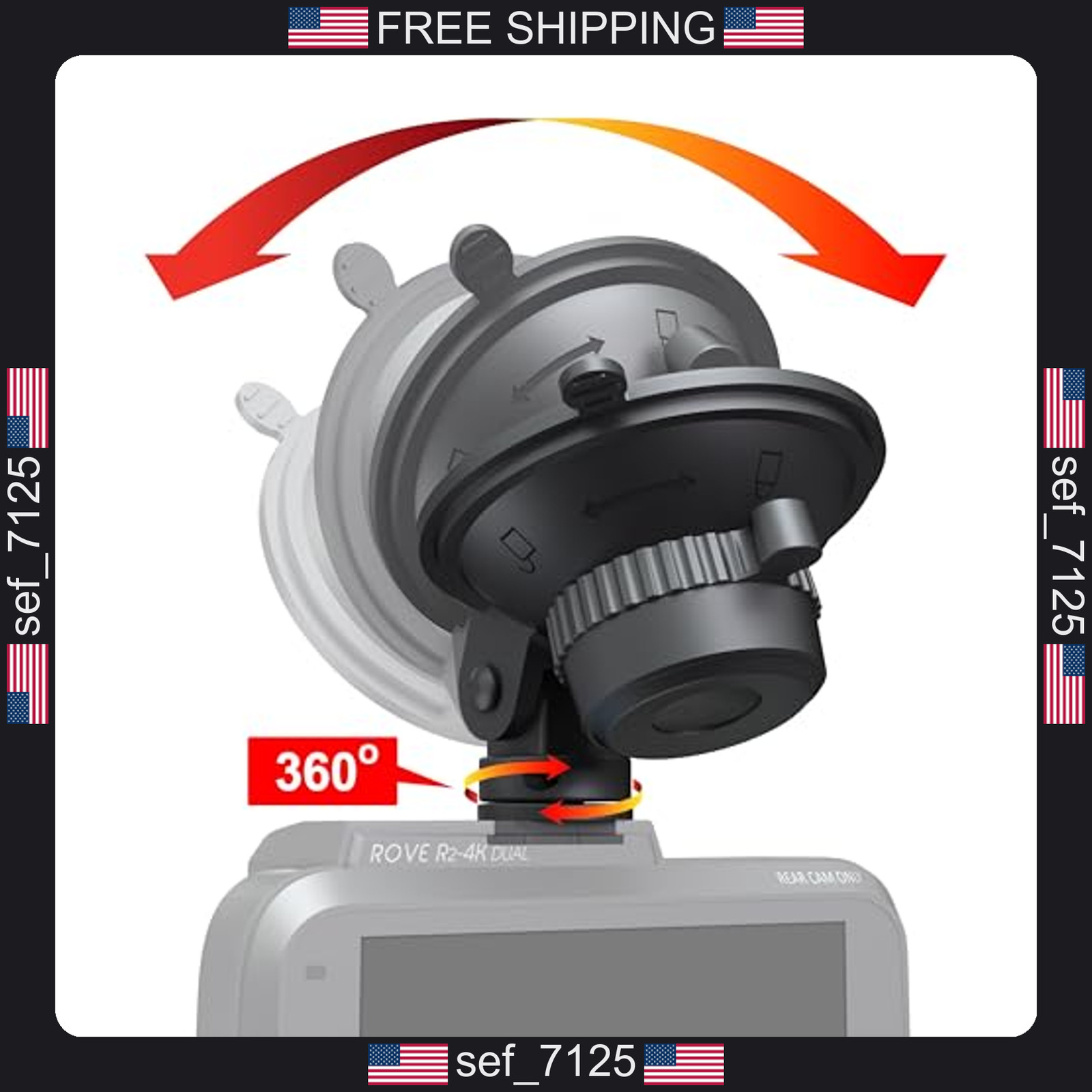 ROVE Suction Cup Mount for R2-4K, R2-4K PRO and R2-4K Dual Dash Camera Models