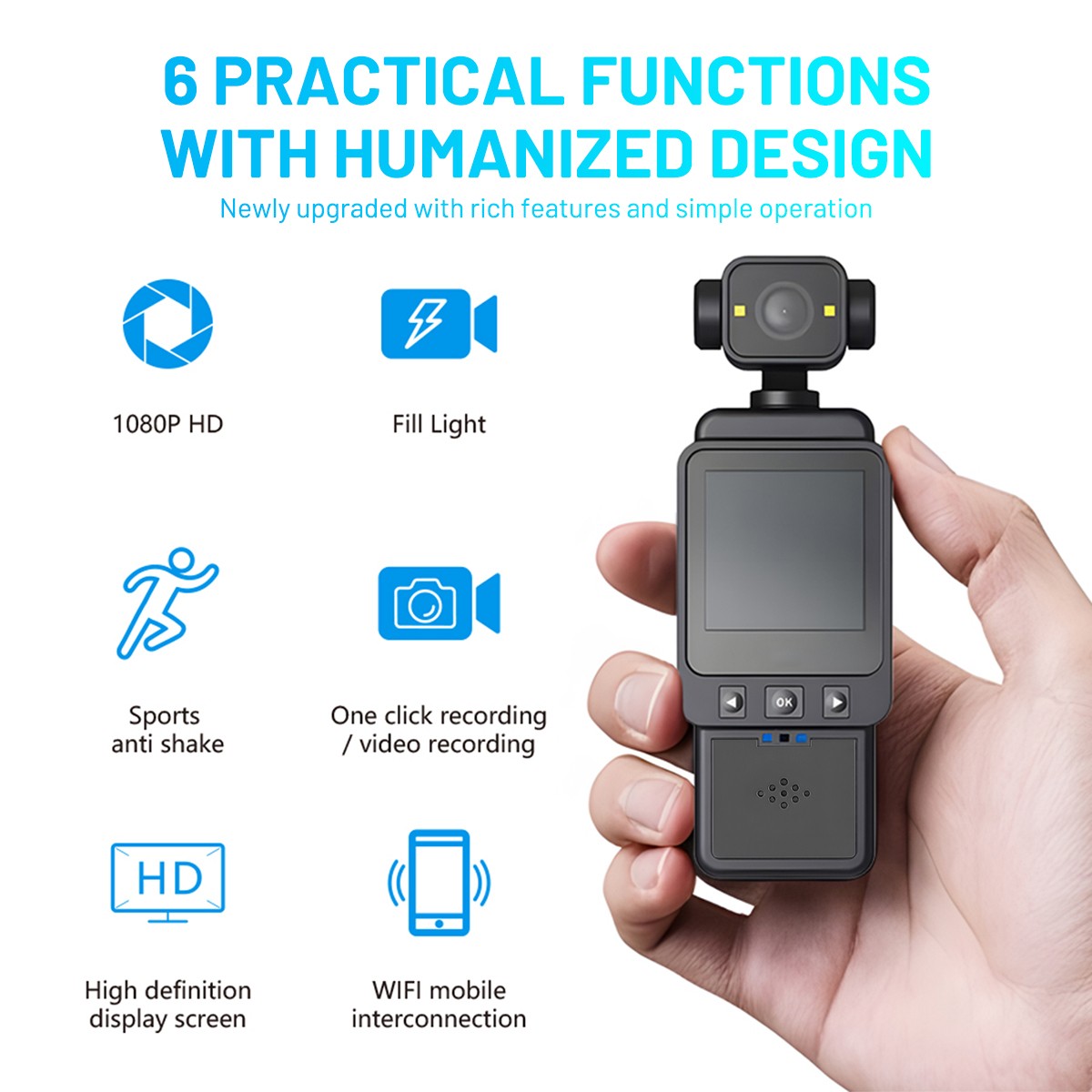WiFi Pocket Action 1080P Camera 270° Rotation Vlog Camera Handheld DV Sports Cam