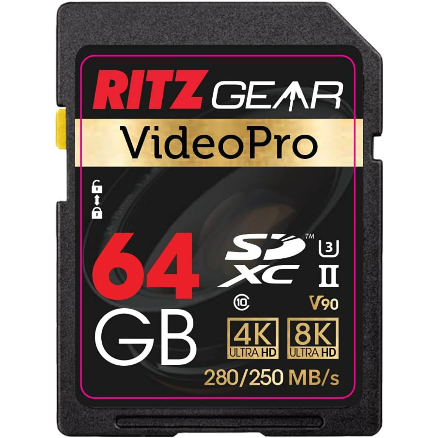 Ritz Gear 64GB High-Speed SDXC UHS-II SD Card, C10, U3, V90, HD & 8K for DSLR