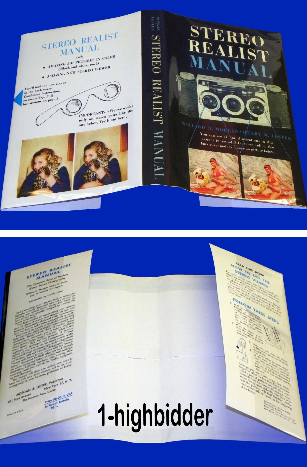 Vtg 1954 3D Stereo Realist Manual Hardcover 1st Ed w/ DJ & Viewer Morgan Lester