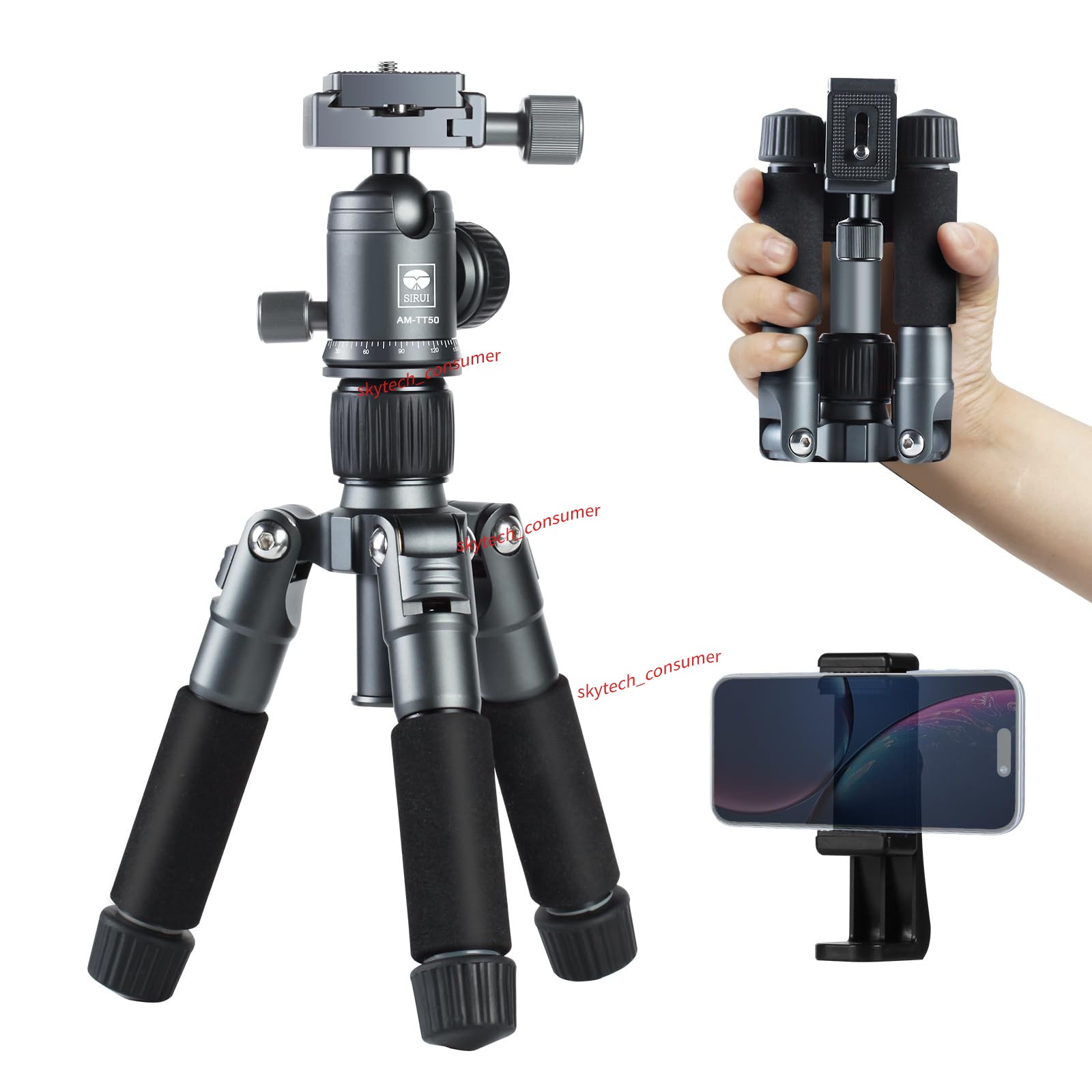 SIRUI Compact Mini Desktop Tripod, 20″ Aluminum Portable Small AM-TT50, gray