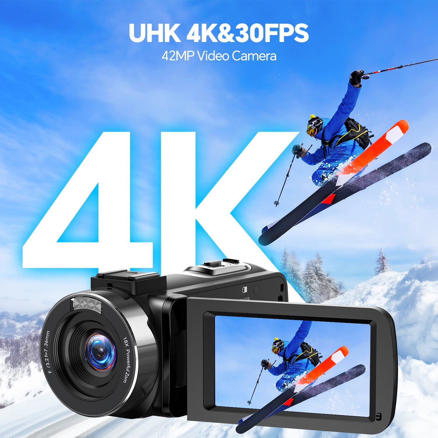 Video Camera 4K Digital Camcorder 18X Zoom Digital Camera 42MP Webcam &Led Light